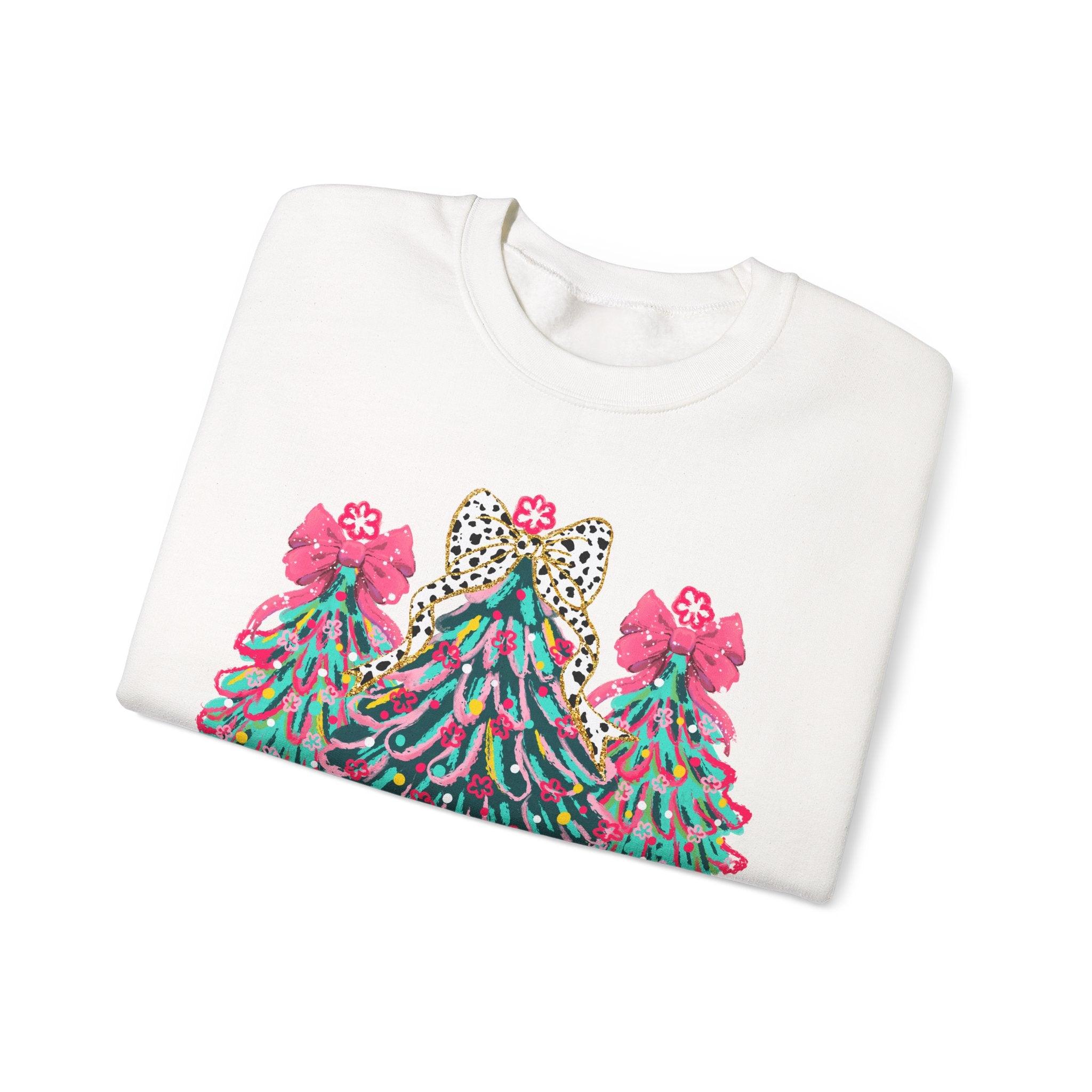 Merry & Bright Christmas Trees Sweatshirt | Womens Crewneck Holiday Christmas Sweater