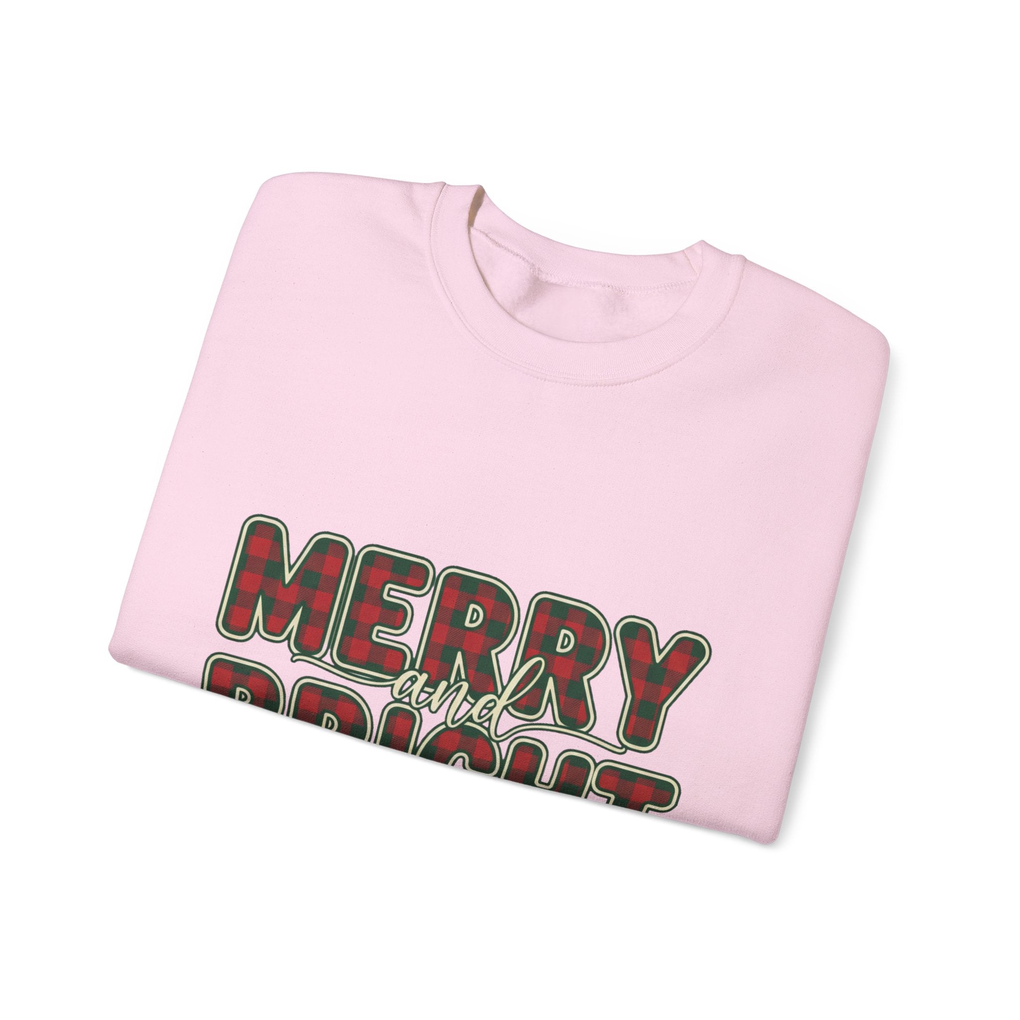 Merry and Bright Womens Christmas Sweatshirt - Plaid Letters