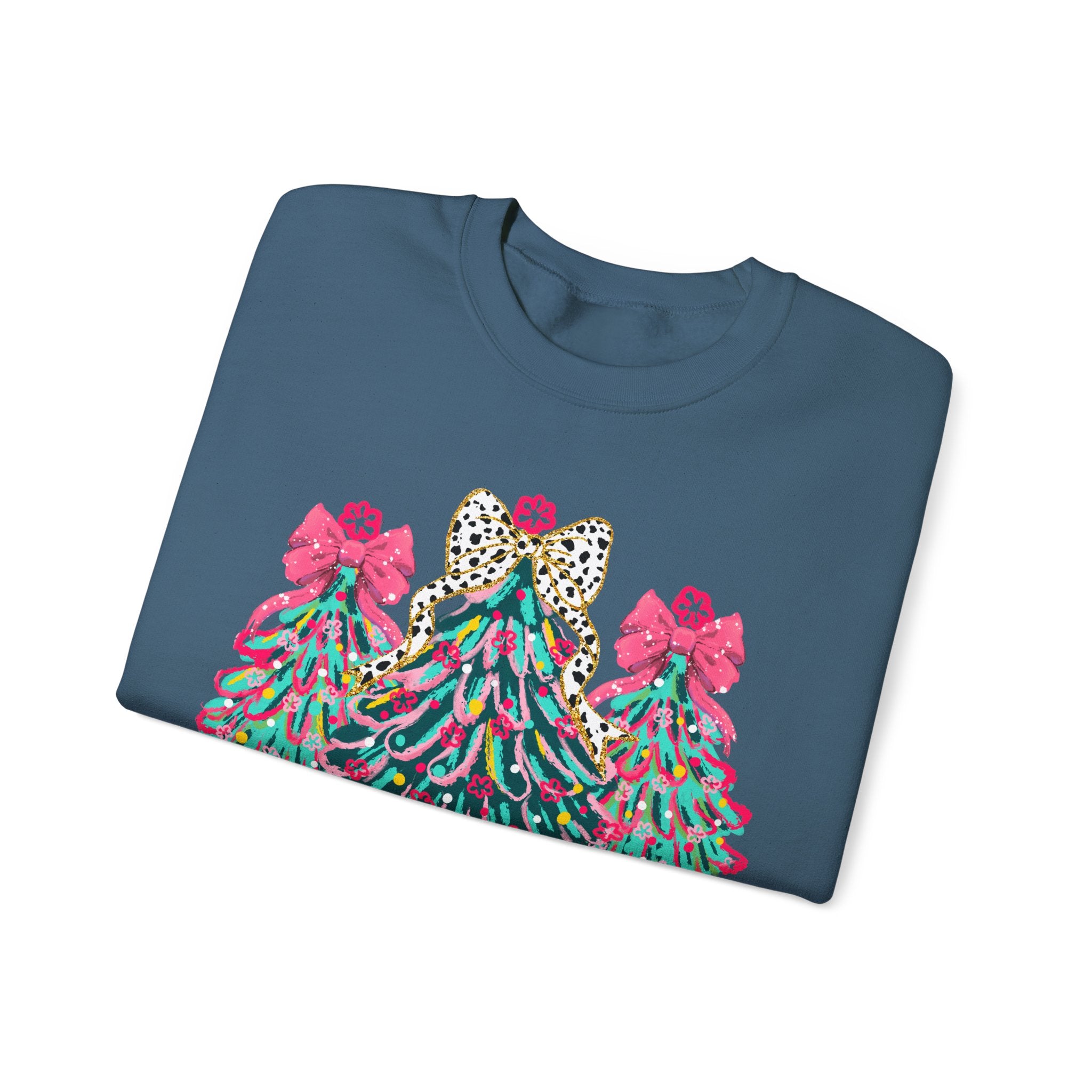 Merry & Bright Christmas Trees Sweatshirt | Womens Crewneck Holiday Christmas Sweater
