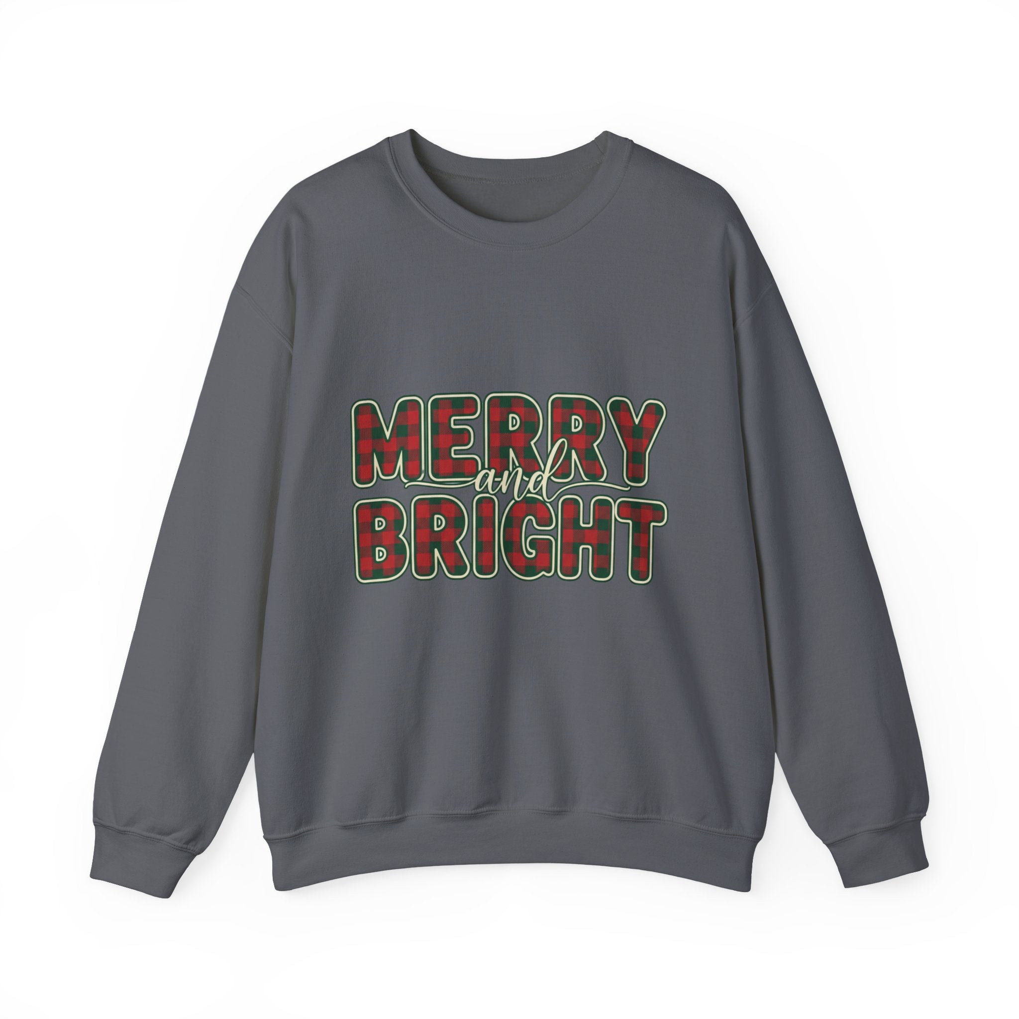 Merry and Bright Womens Christmas Sweatshirt - Plaid Letters