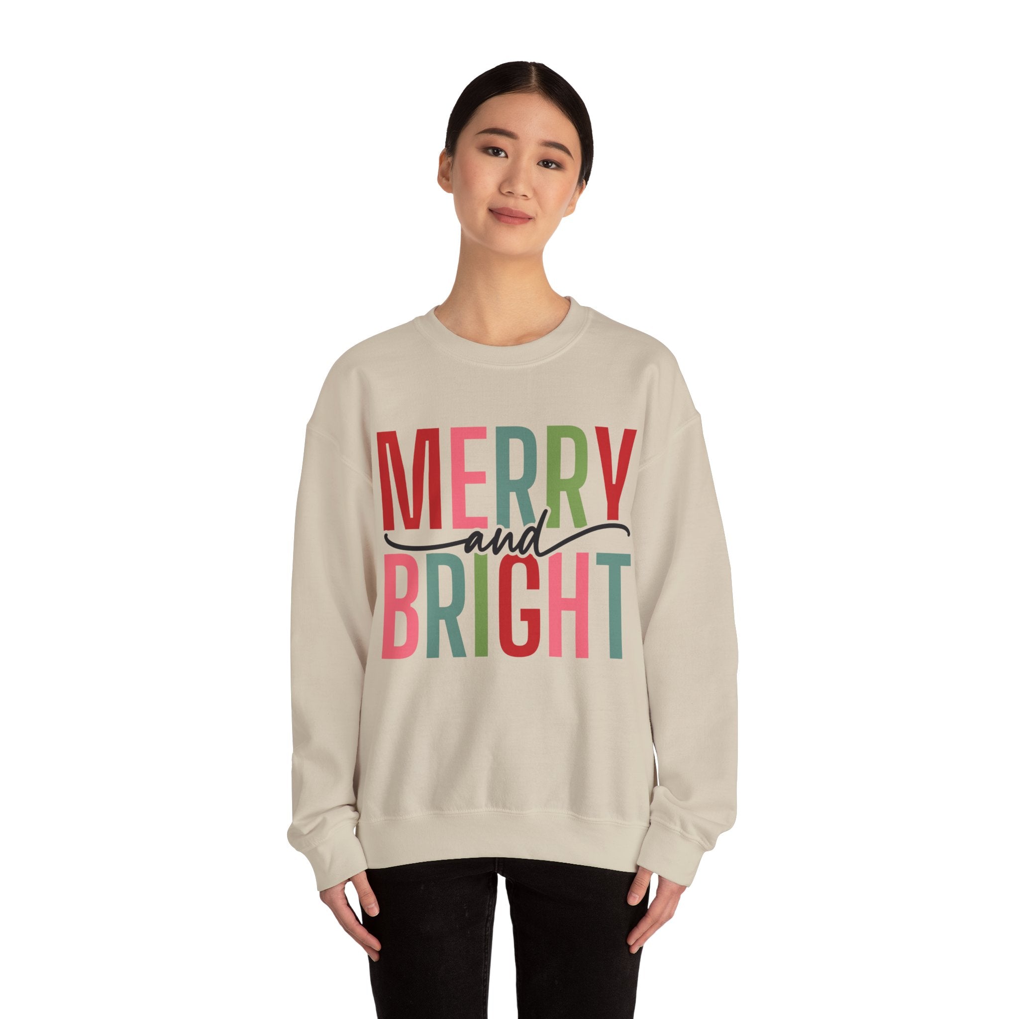 Merry and Bright Christmas Sweatshirt for Women | Christmas Holiday Crewneck Sweatshirt