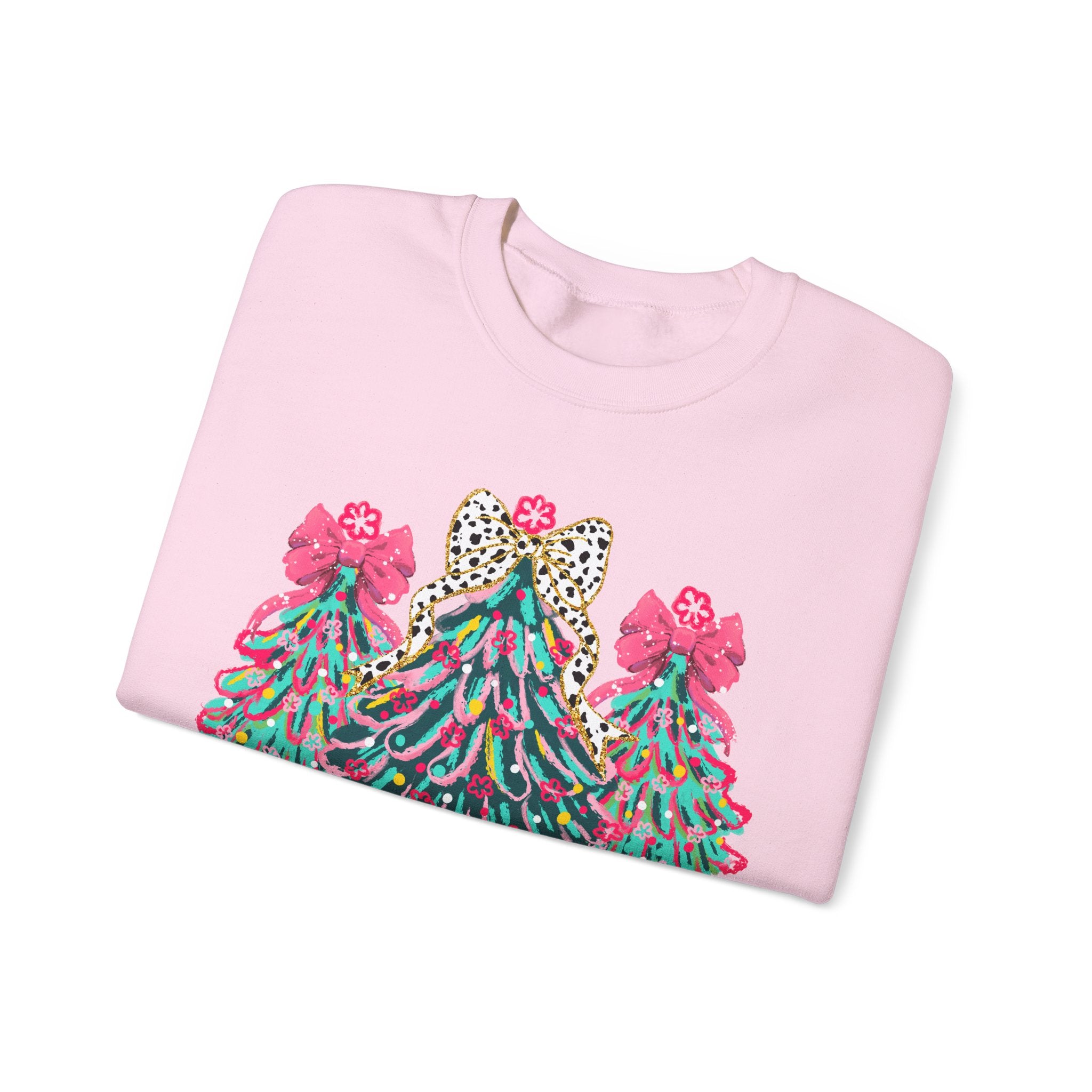 Merry & Bright Christmas Trees Sweatshirt | Womens Crewneck Holiday Christmas Sweater