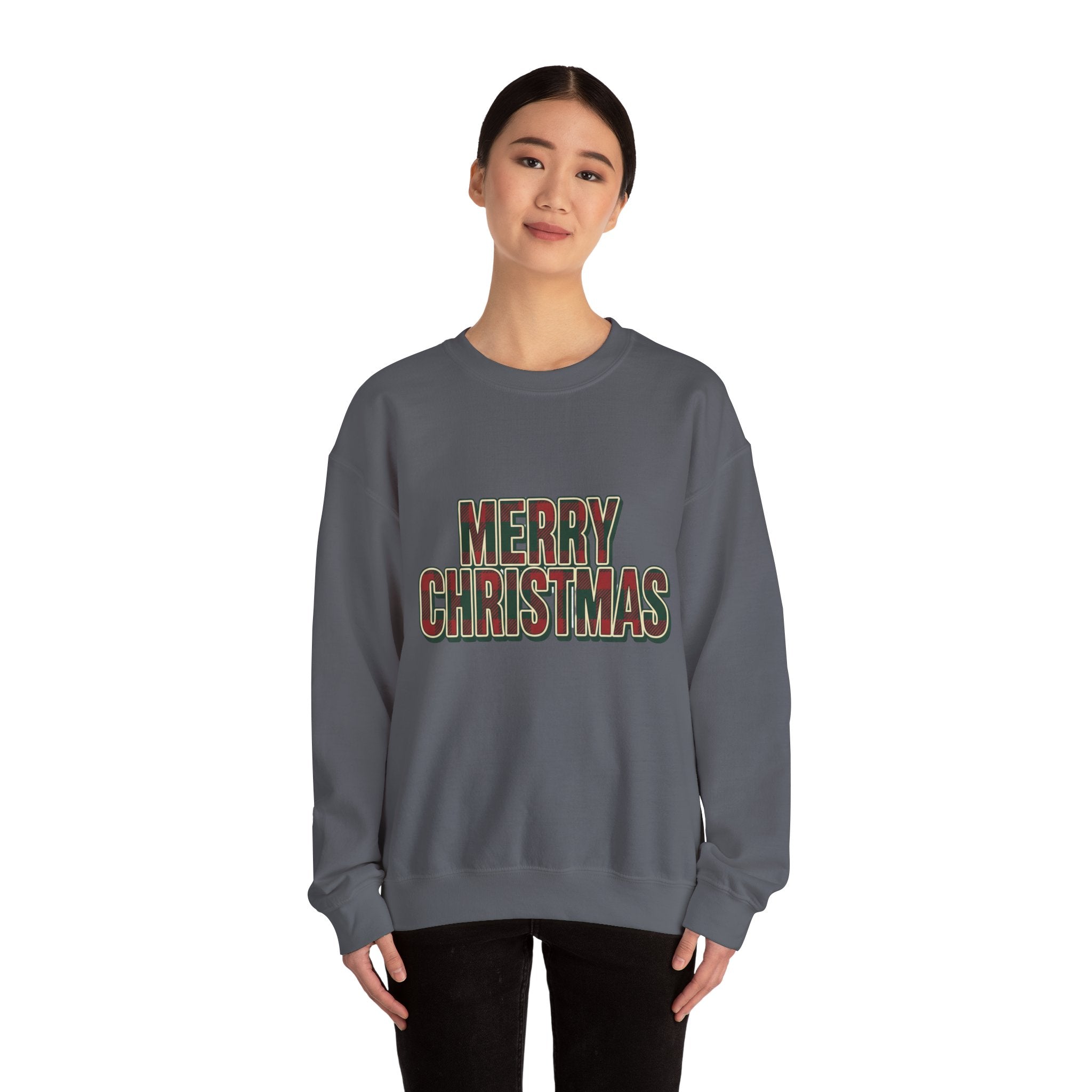 Merry Christmas Womens Christmas Sweatshirt | Plaid Letters