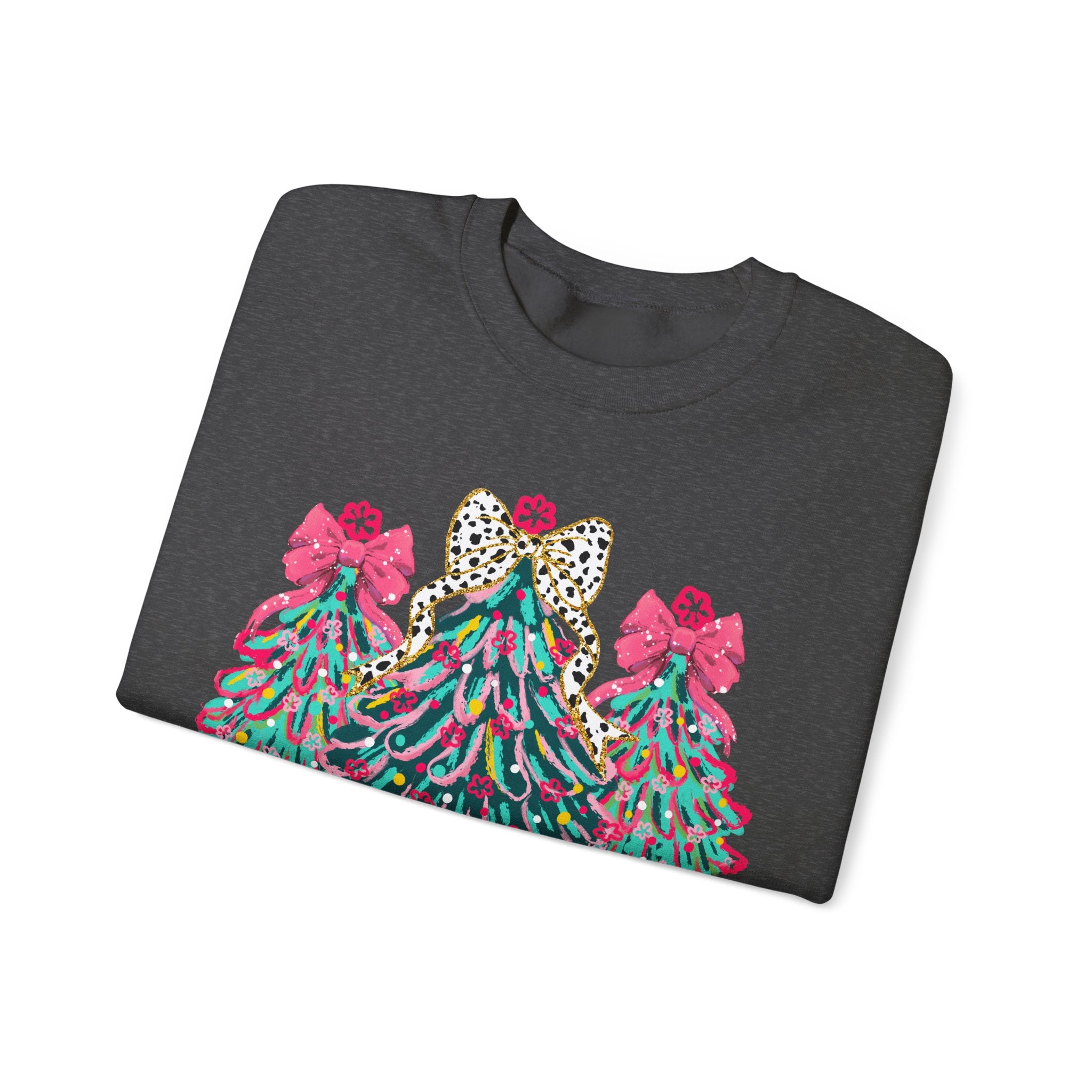 Merry & Bright Christmas Trees Sweatshirt | Womens Crewneck Holiday Christmas Sweater