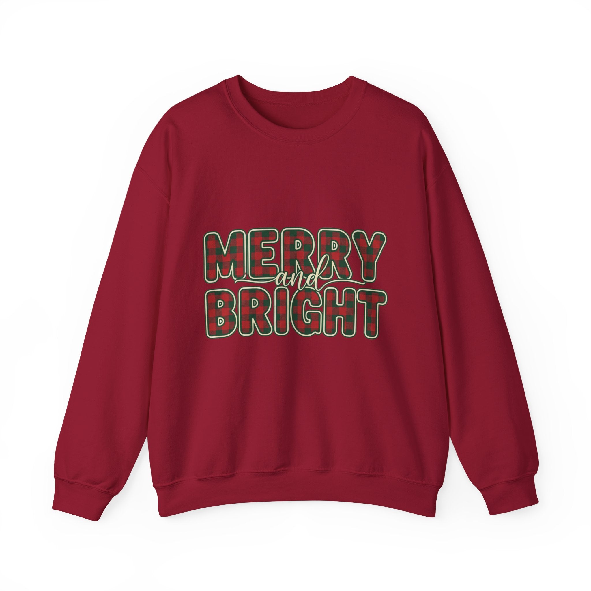 Merry and Bright Womens Christmas Sweatshirt - Plaid Letters