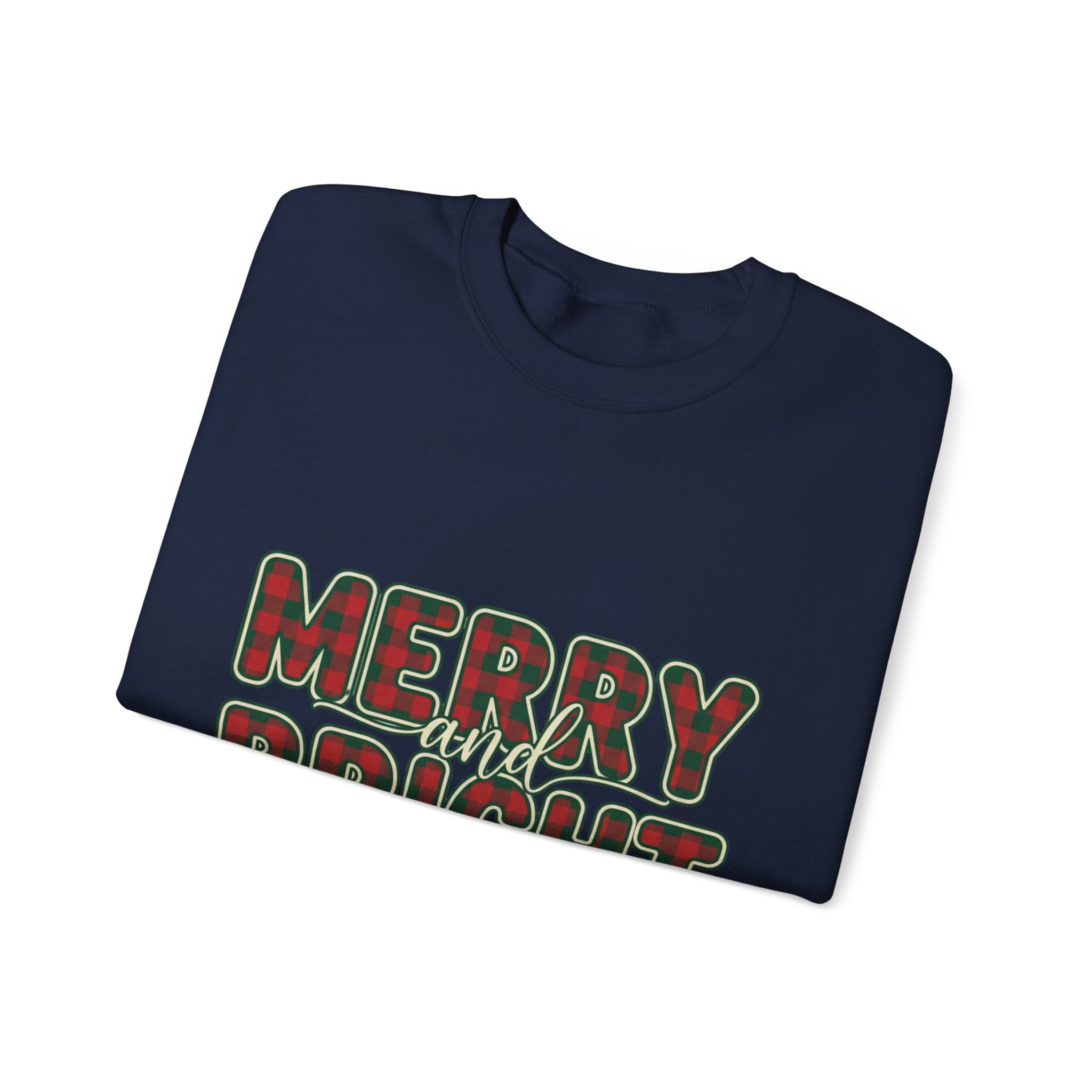 Merry and Bright Womens Christmas Sweatshirt - Plaid Letters