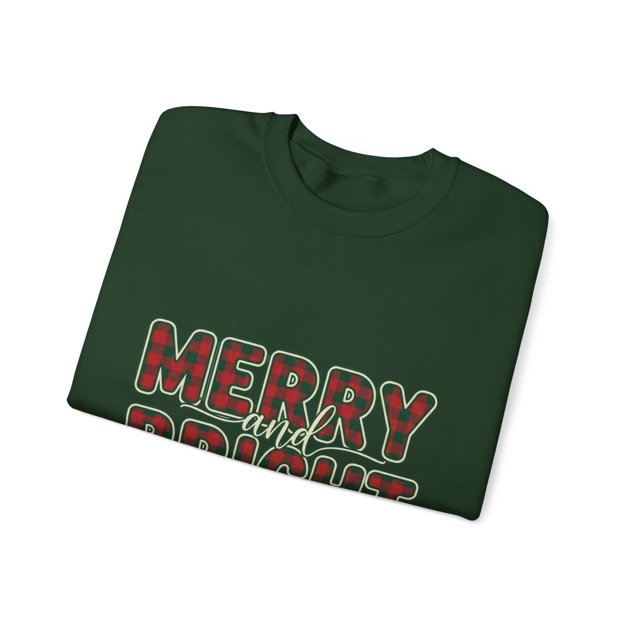 Merry and Bright Womens Christmas Sweatshirt - Plaid Letters