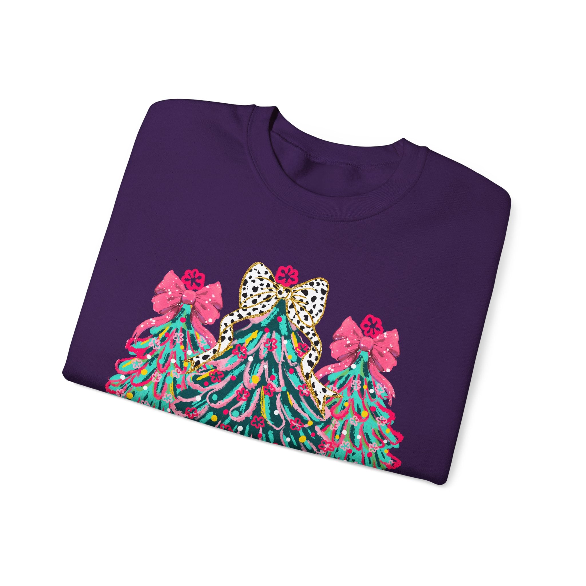 Merry & Bright Christmas Trees Sweatshirt | Womens Crewneck Holiday Christmas Sweater