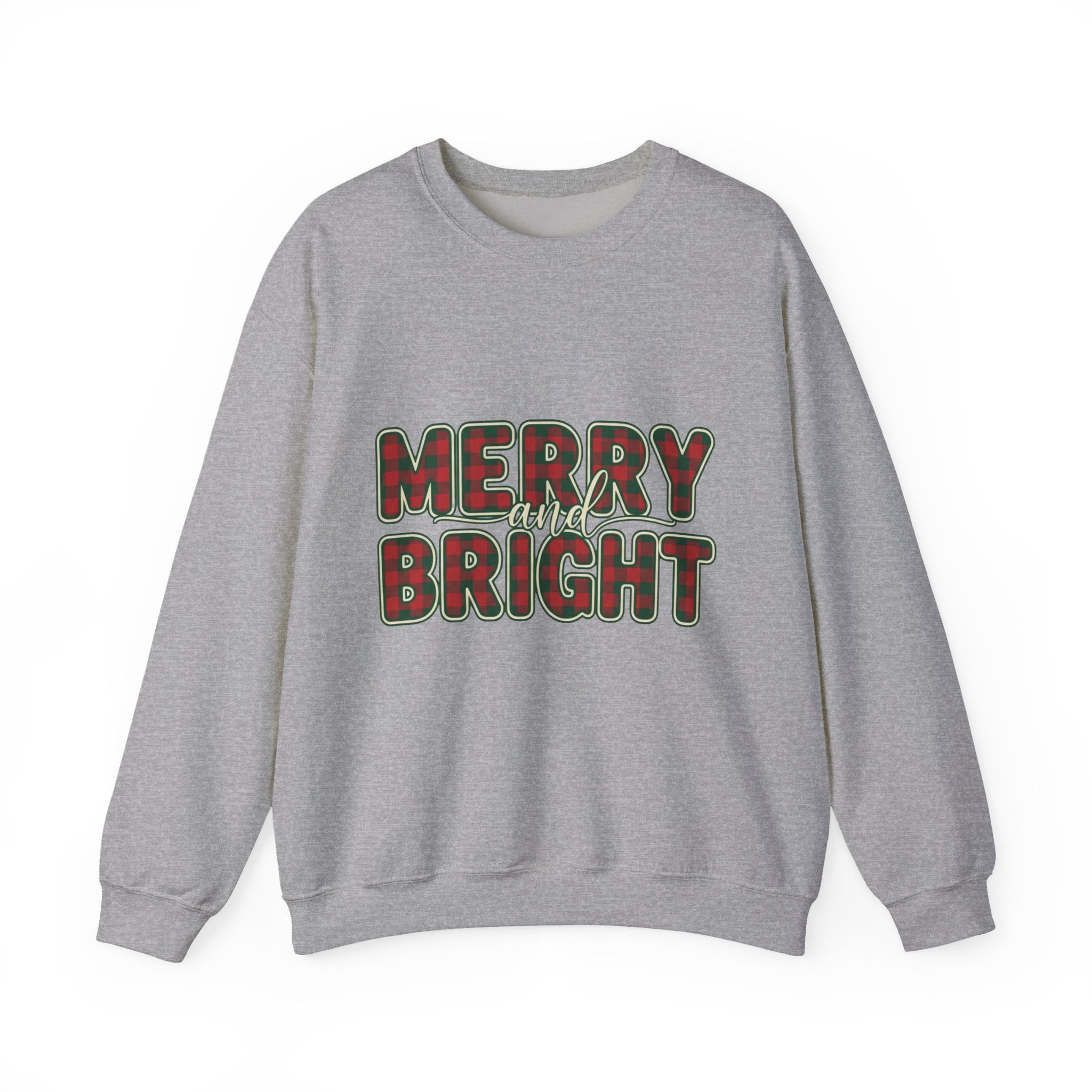 Merry and Bright Womens Christmas Sweatshirt - Plaid Letters