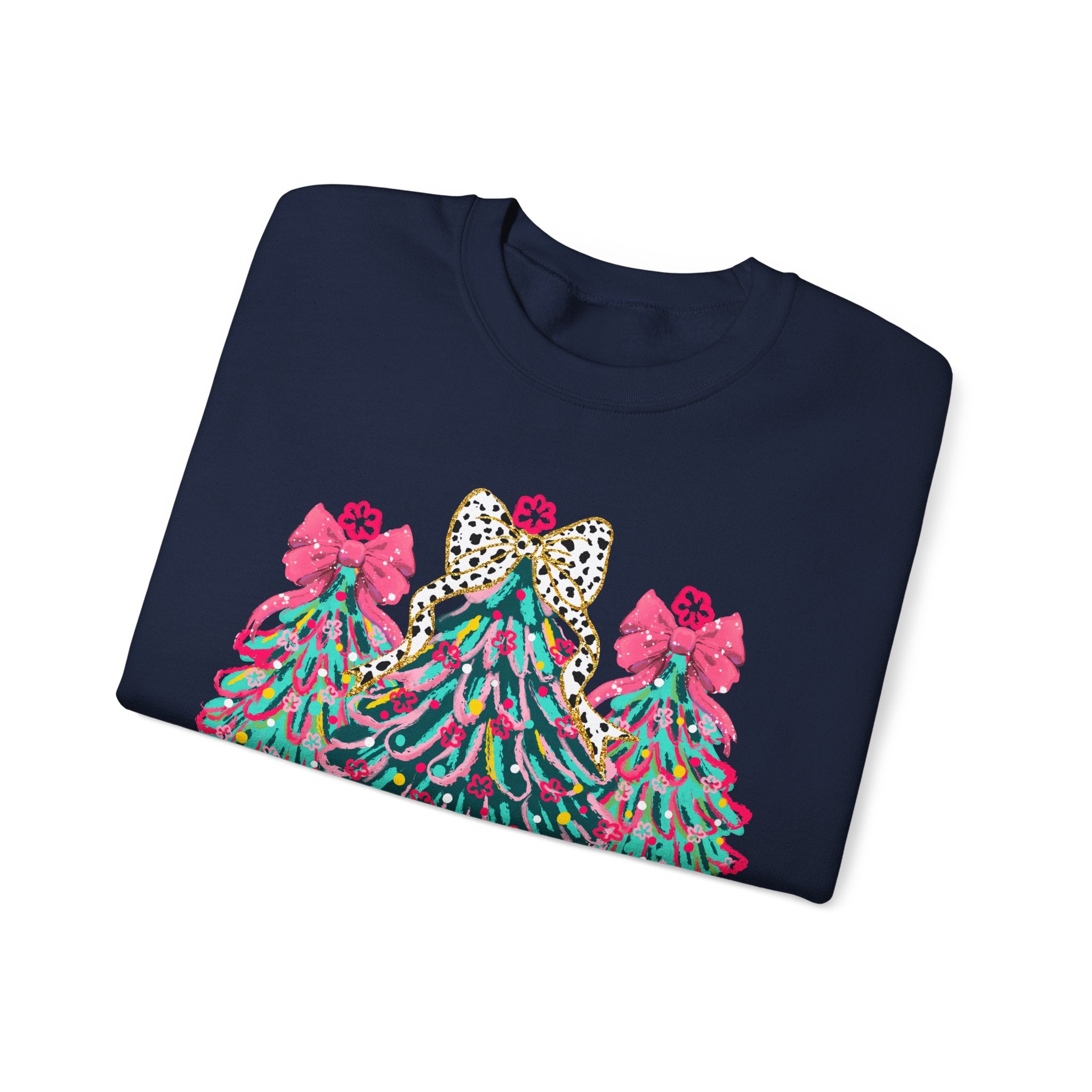 Merry & Bright Christmas Trees Sweatshirt | Womens Crewneck Holiday Christmas Sweater