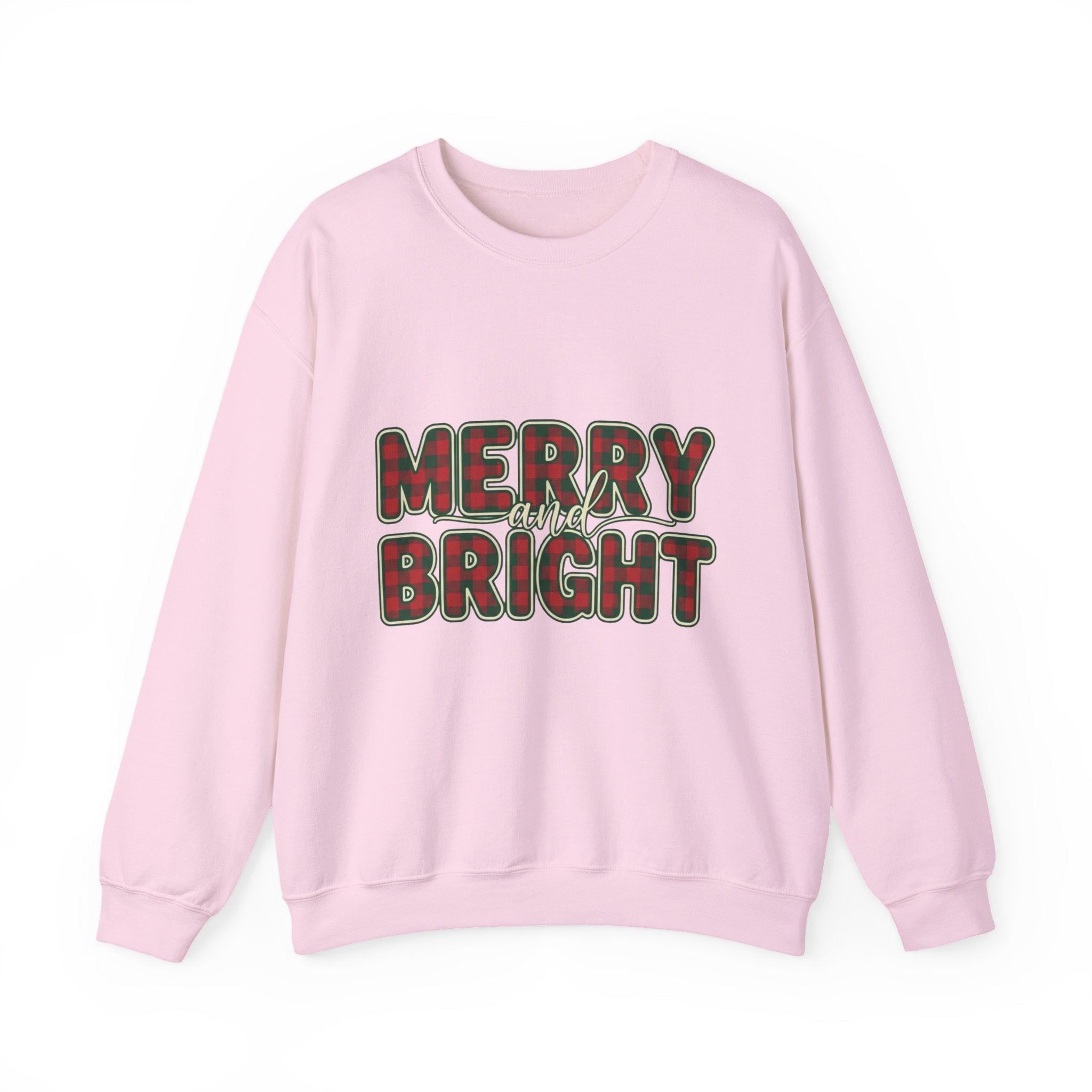 Merry and Bright Womens Christmas Sweatshirt - Plaid Letters