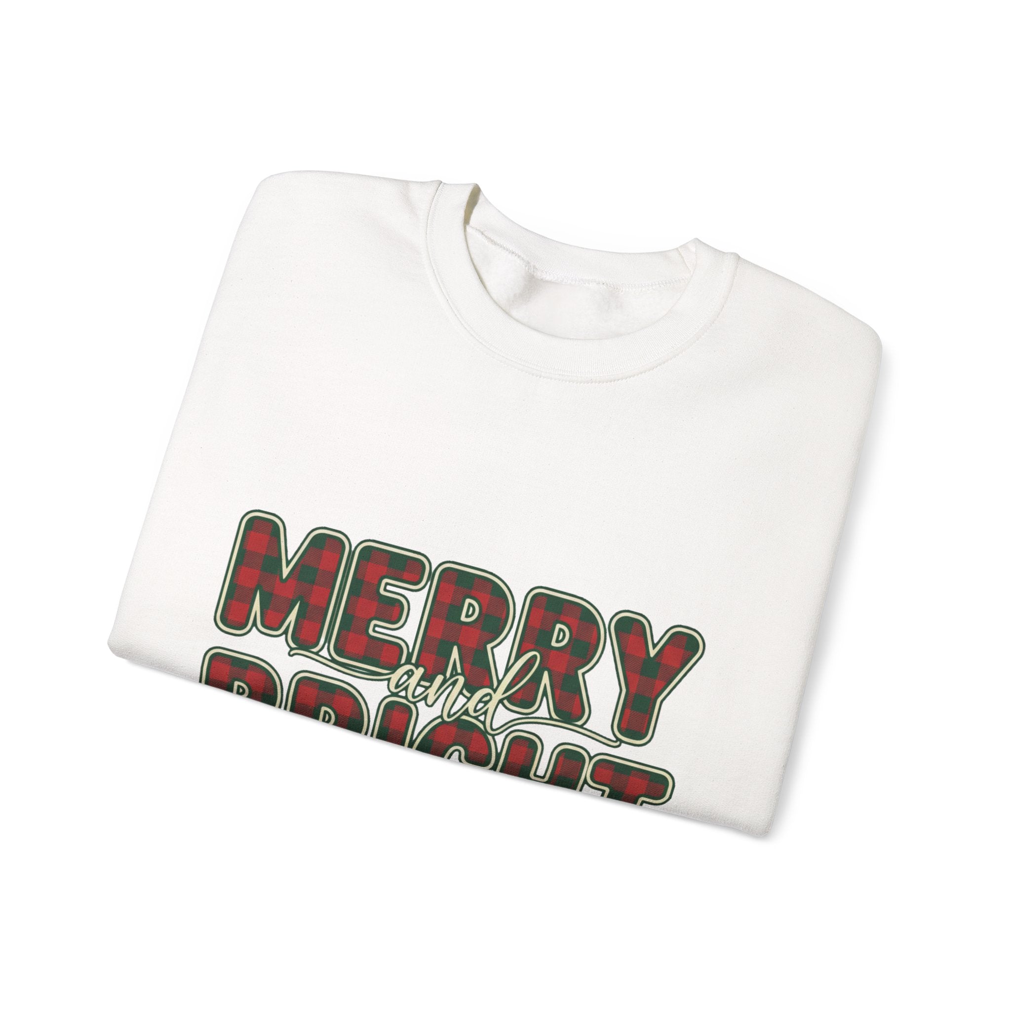 Merry and Bright Womens Christmas Sweatshirt - Plaid Letters