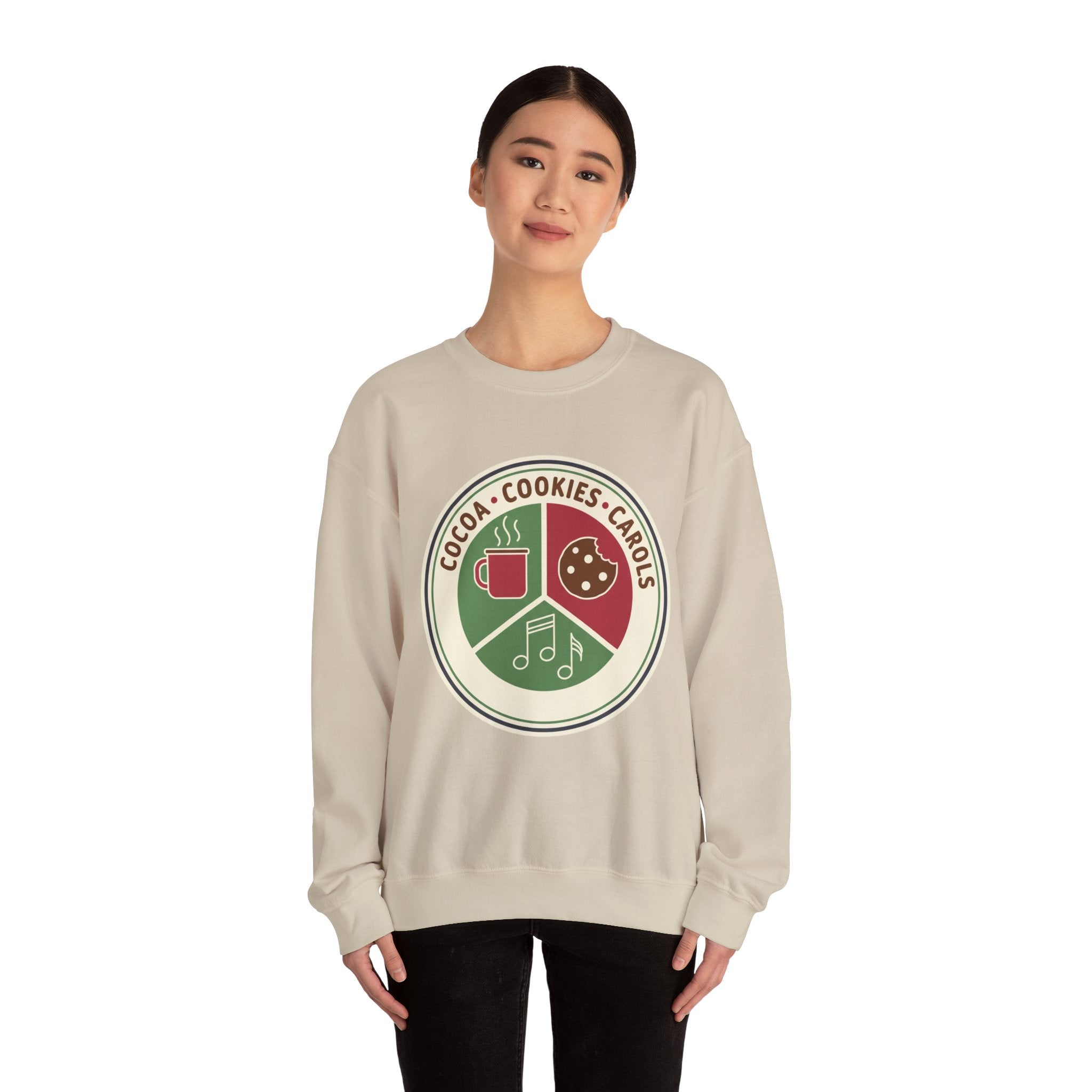 Cocoa Cookies Carols Christmas Sweatshirt | Womens Holiday Sweatshirt