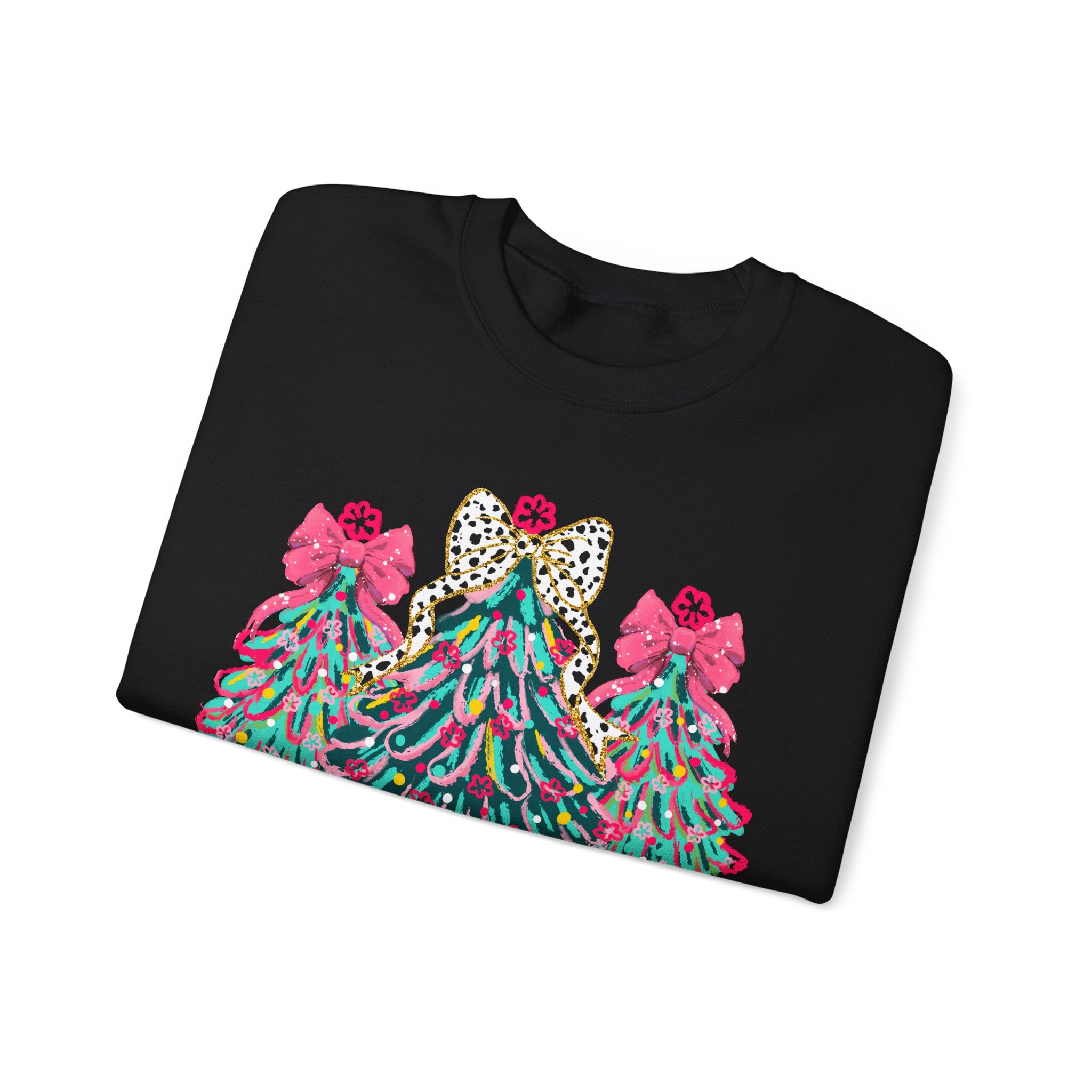 Merry & Bright Christmas Trees Sweatshirt | Womens Crewneck Holiday Christmas Sweater