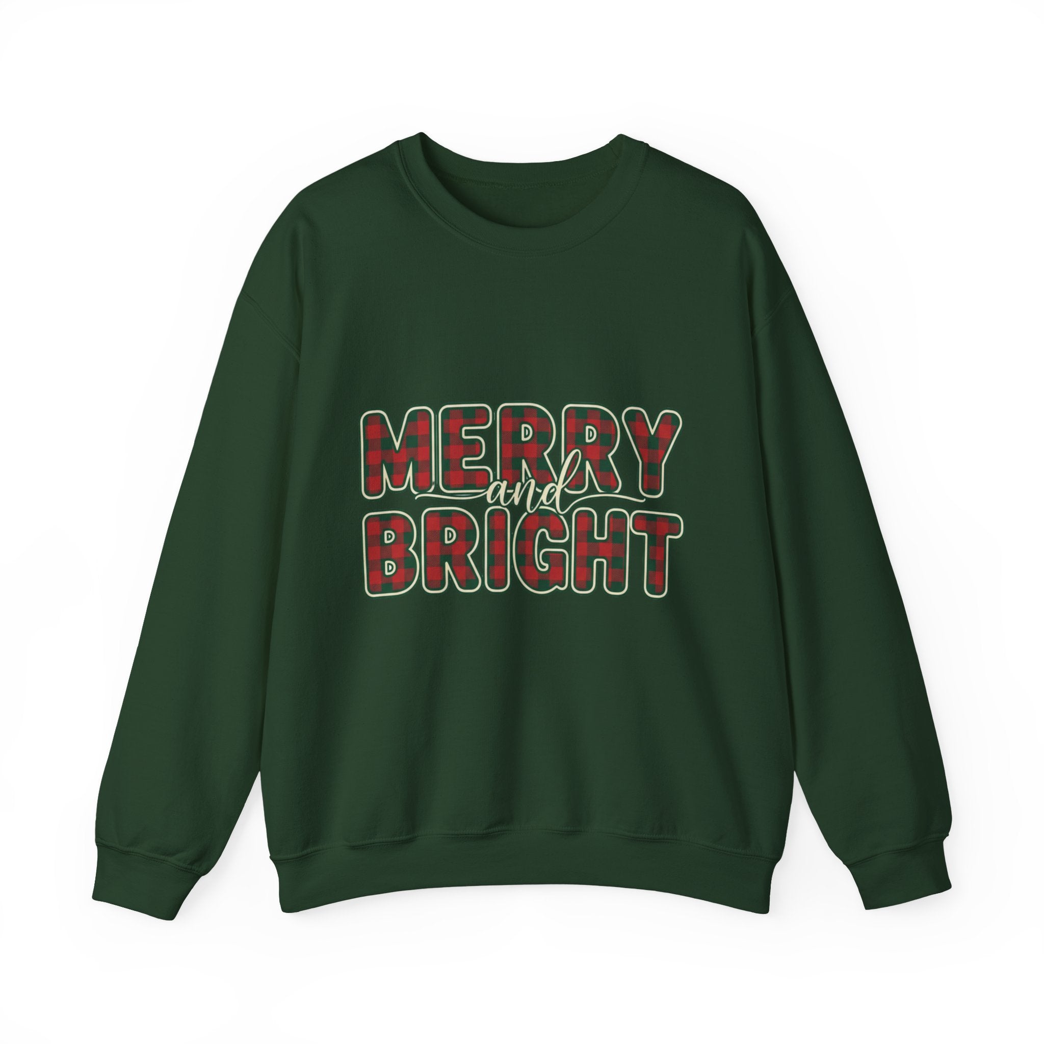 Merry and Bright Womens Christmas Sweatshirt - Plaid Letters