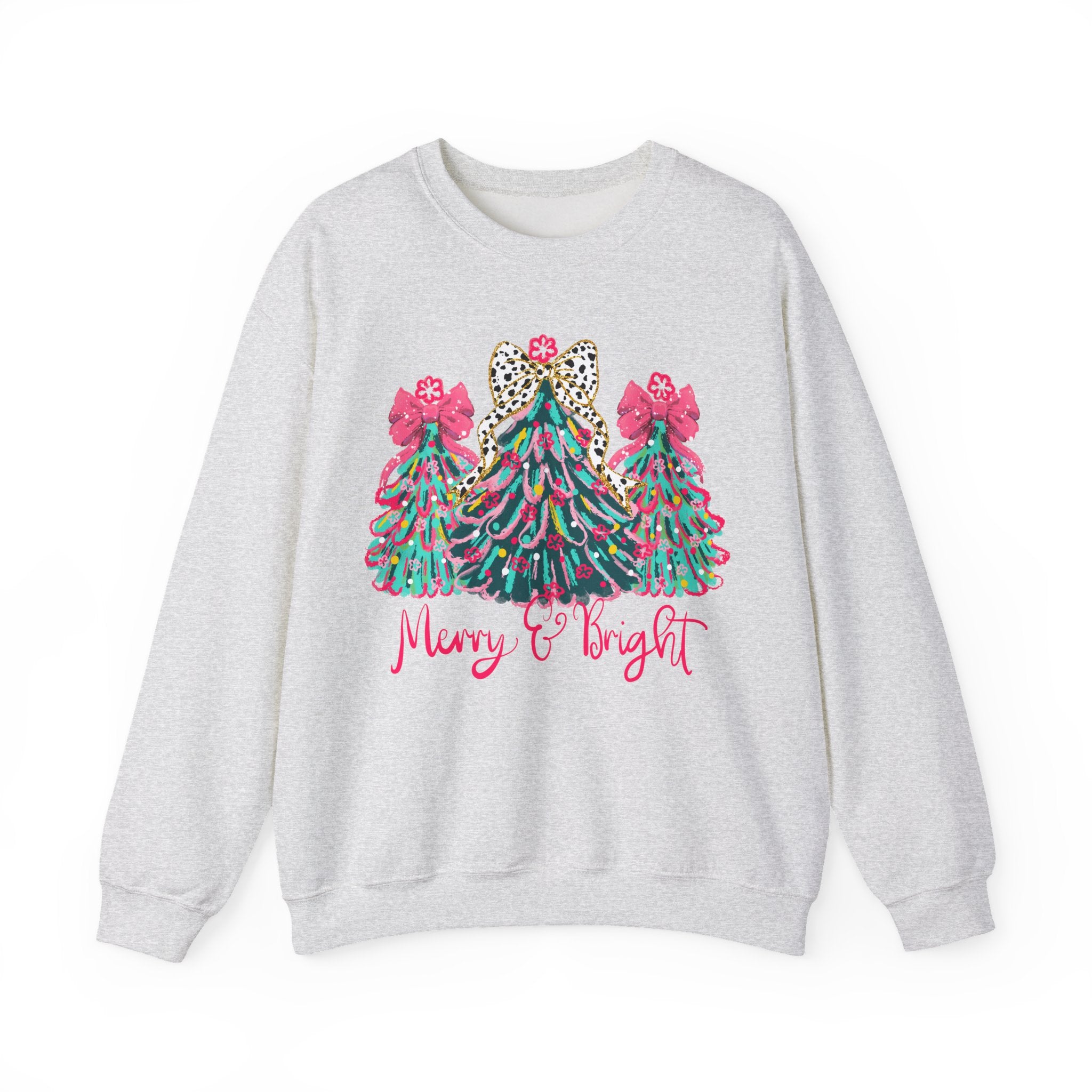 Merry & Bright Christmas Trees Sweatshirt | Womens Crewneck Holiday Christmas Sweater