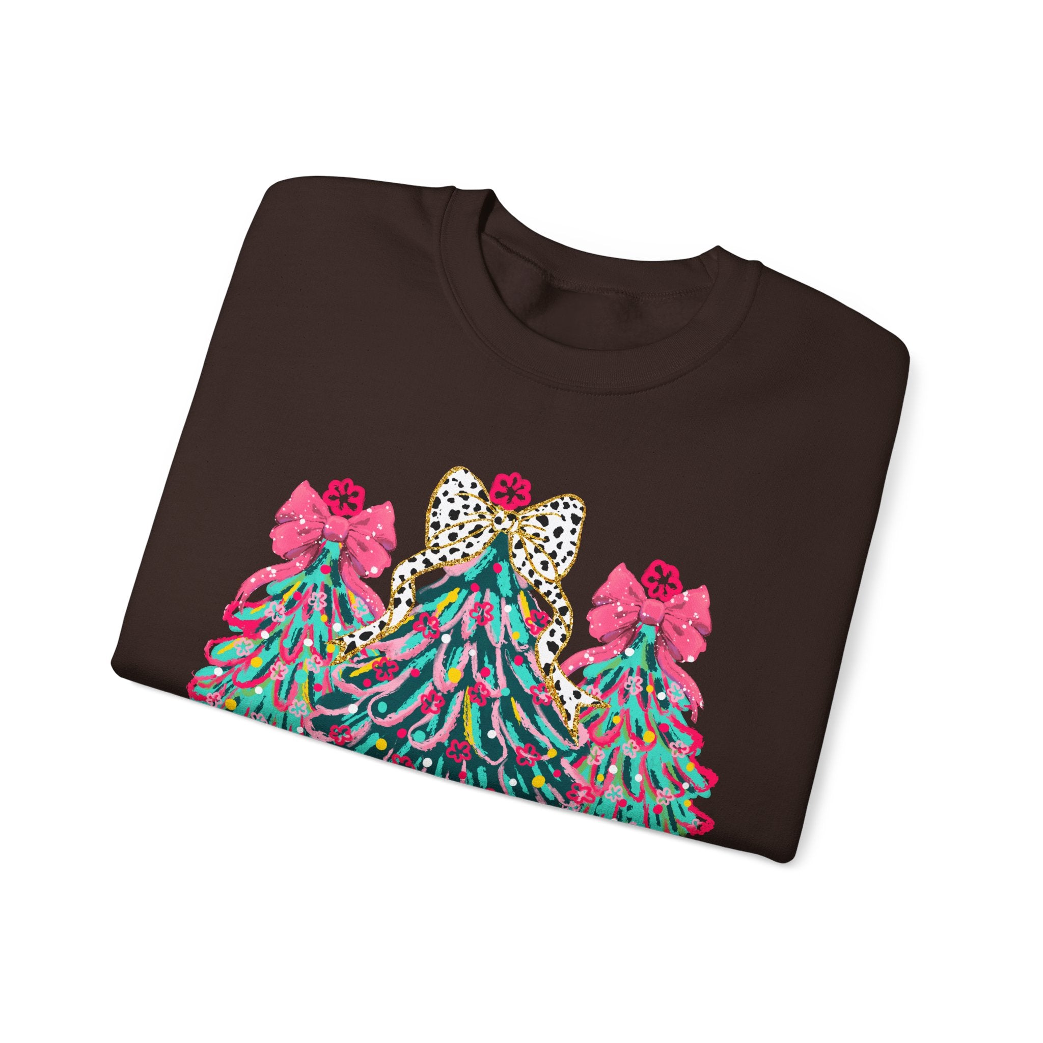 Merry & Bright Christmas Trees Sweatshirt | Womens Crewneck Holiday Christmas Sweater