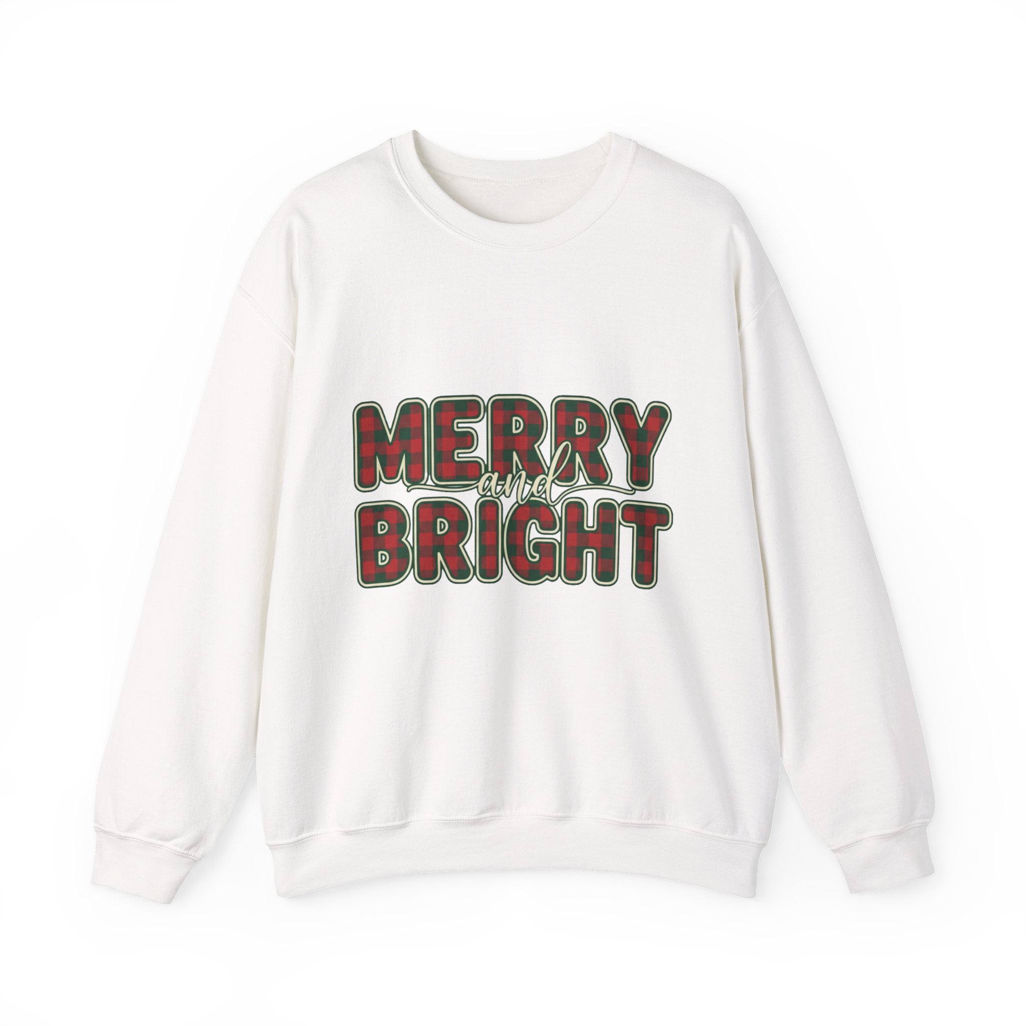 Merry and Bright Womens Christmas Sweatshirt - Plaid Letters