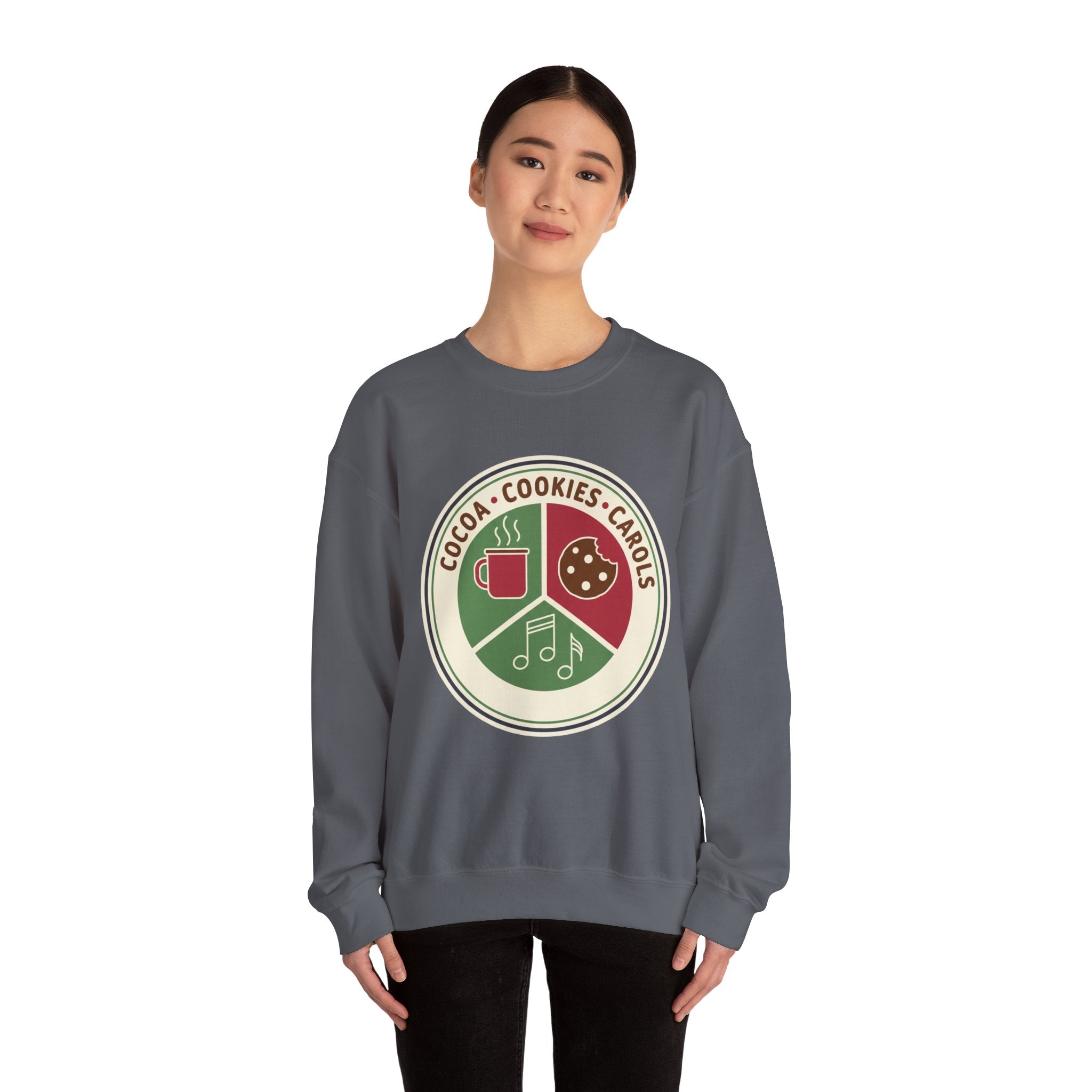 Cocoa Cookies Carols Christmas Sweatshirt | Womens Holiday Sweatshirt