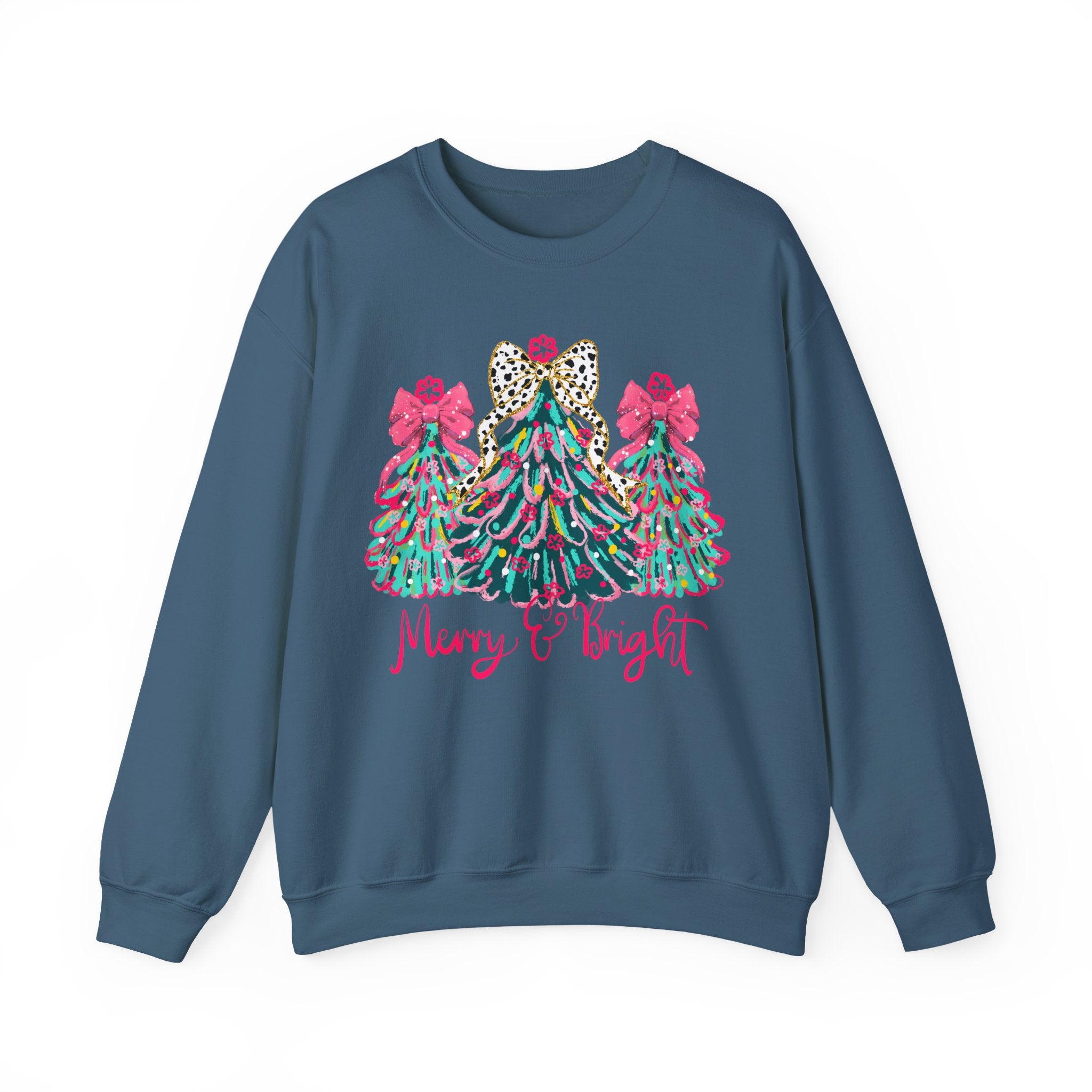 Merry & Bright Christmas Trees Sweatshirt | Womens Crewneck Holiday Christmas Sweater