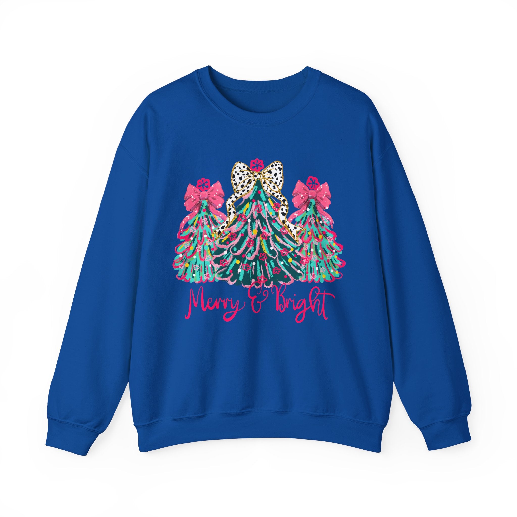 Merry & Bright Christmas Trees Sweatshirt | Womens Crewneck Holiday Christmas Sweater