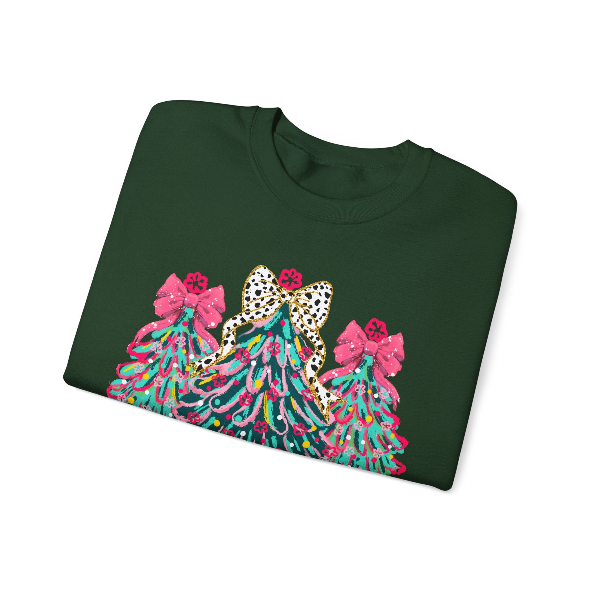 Merry & Bright Christmas Trees Sweatshirt | Womens Crewneck Holiday Christmas Sweater