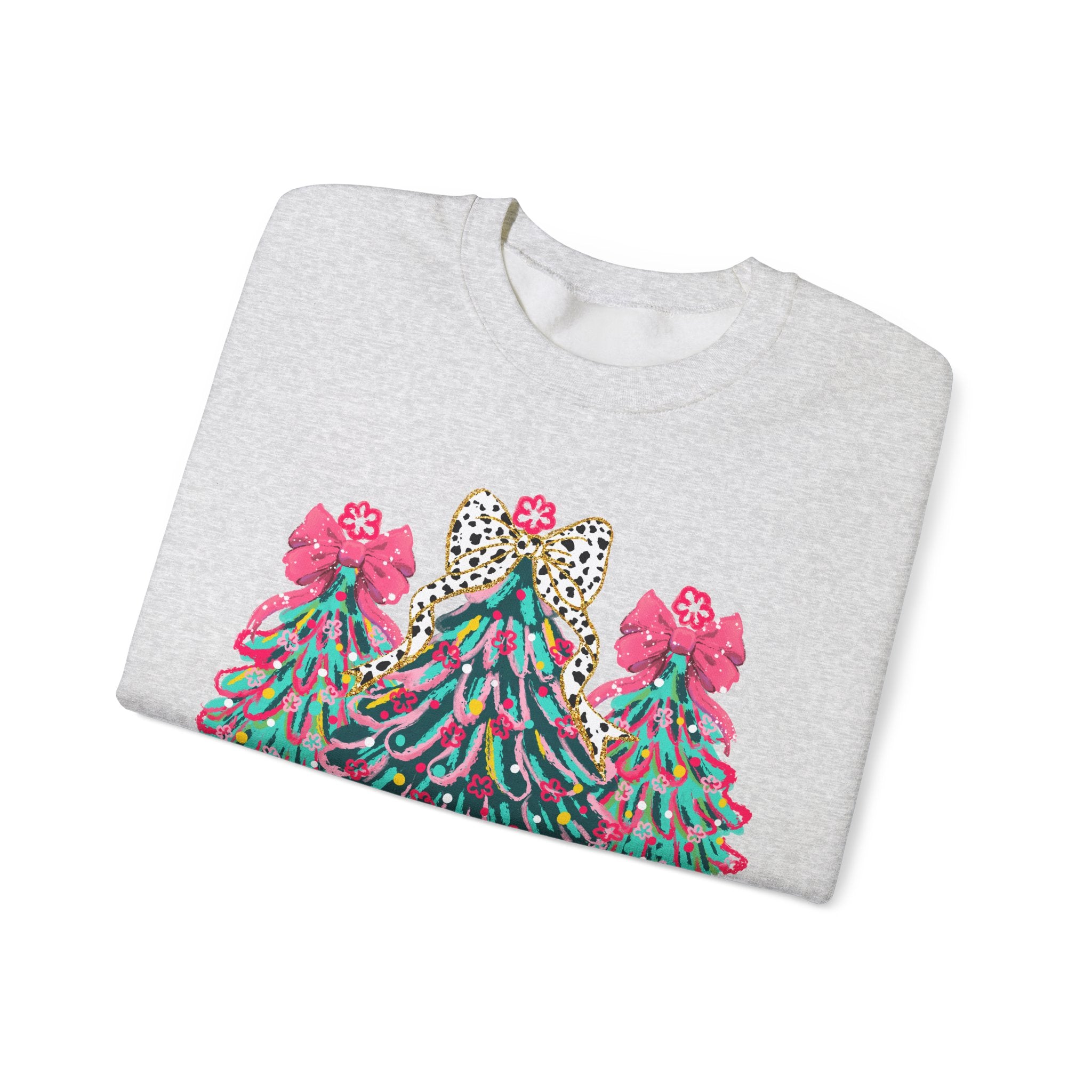 Merry & Bright Christmas Trees Sweatshirt | Womens Crewneck Holiday Christmas Sweater