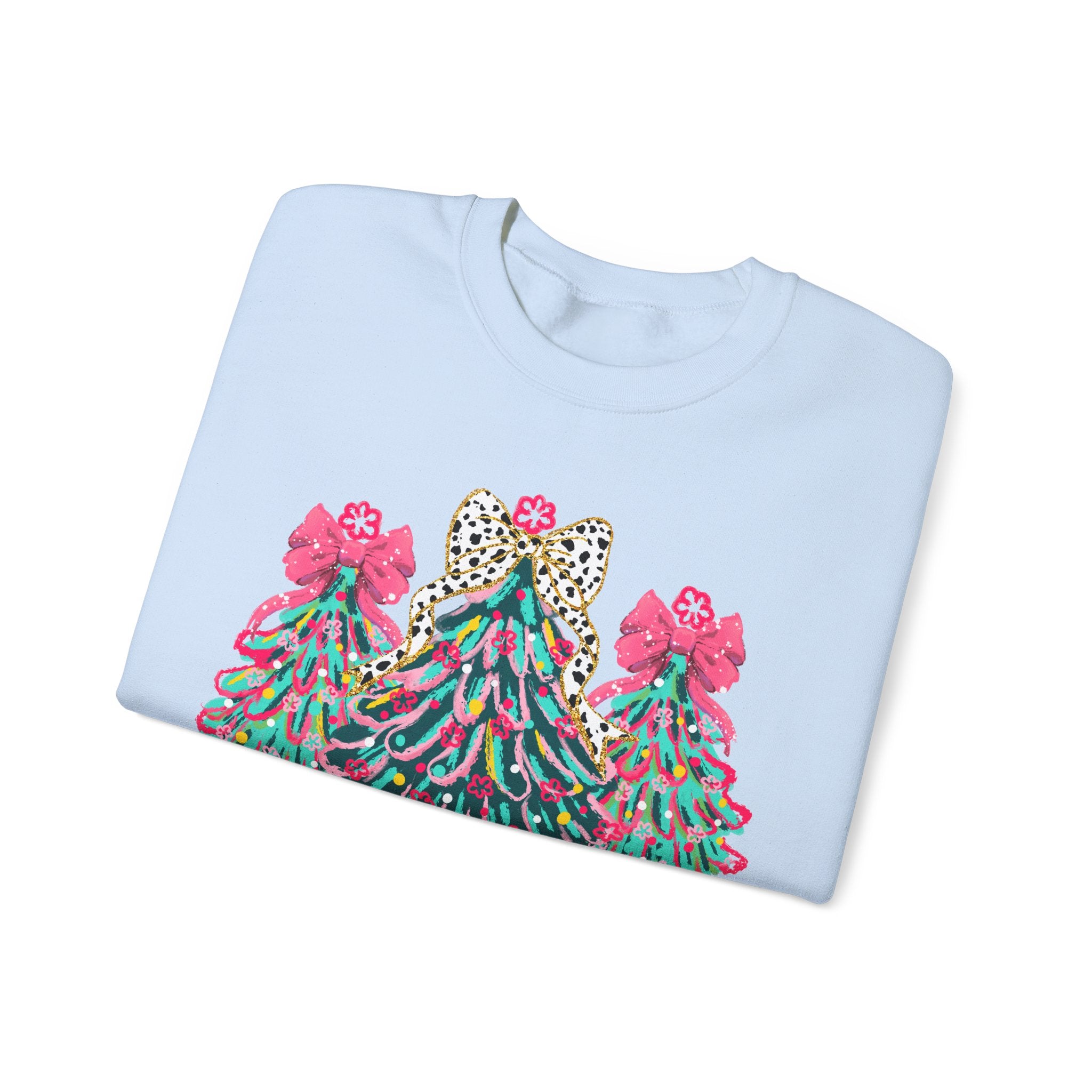 Merry & Bright Christmas Trees Sweatshirt | Womens Crewneck Holiday Christmas Sweater