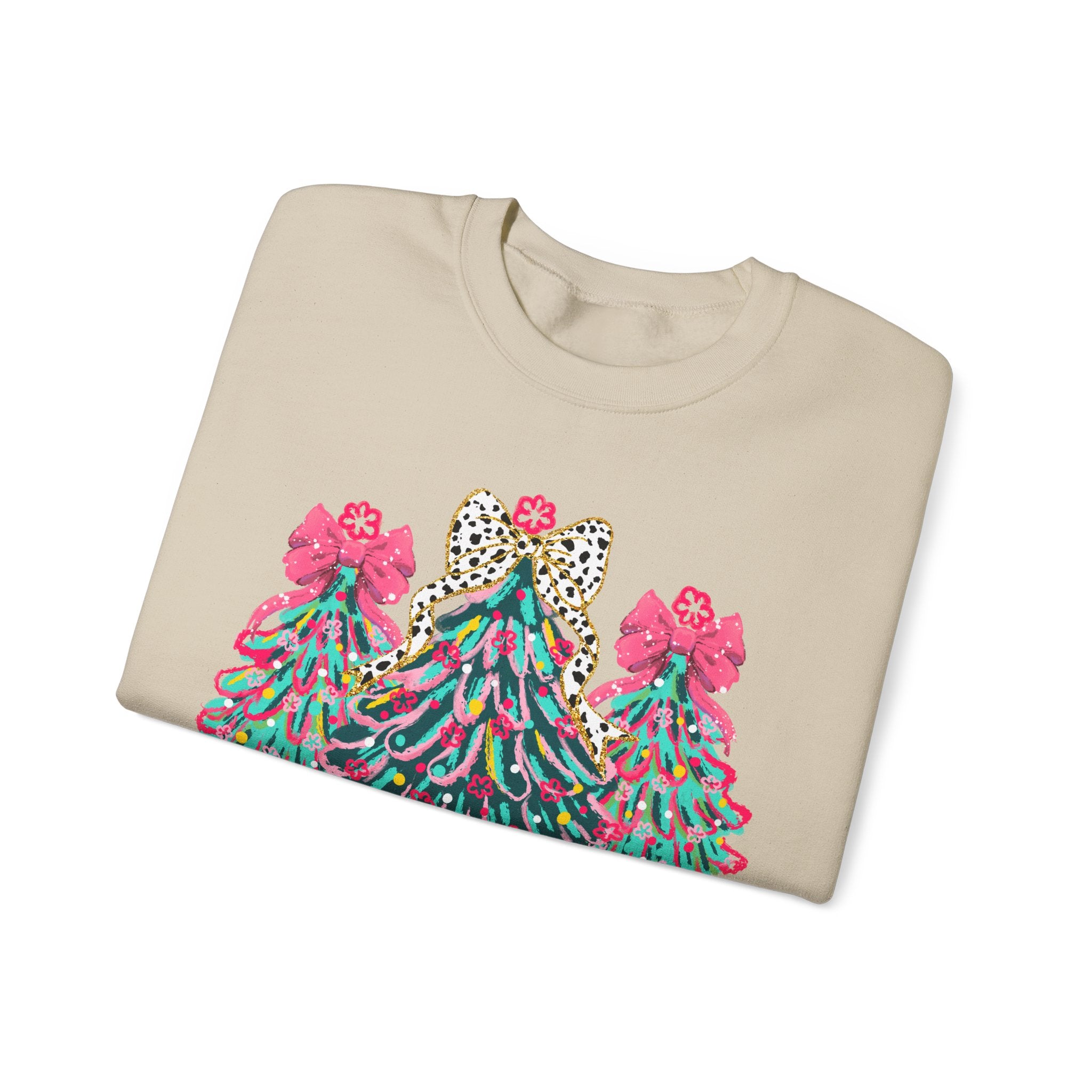 Merry & Bright Christmas Trees Sweatshirt | Womens Crewneck Holiday Christmas Sweater
