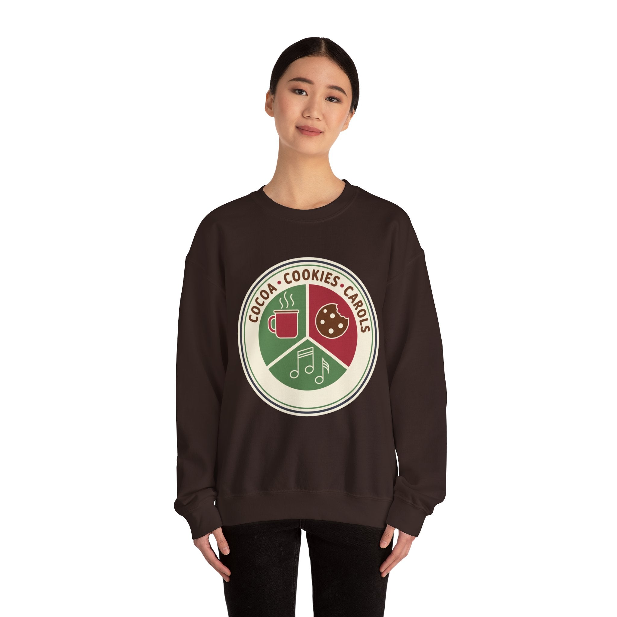 Cocoa Cookies Carols Christmas Sweatshirt | Womens Holiday Sweatshirt