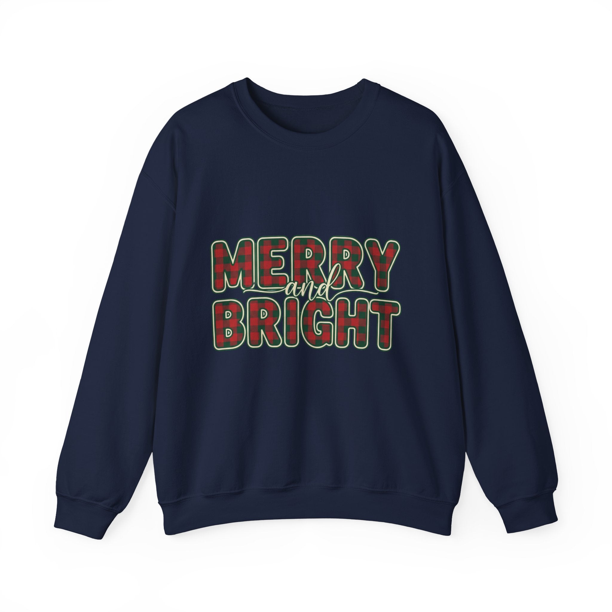 Merry and Bright Womens Christmas Sweatshirt - Plaid Letters