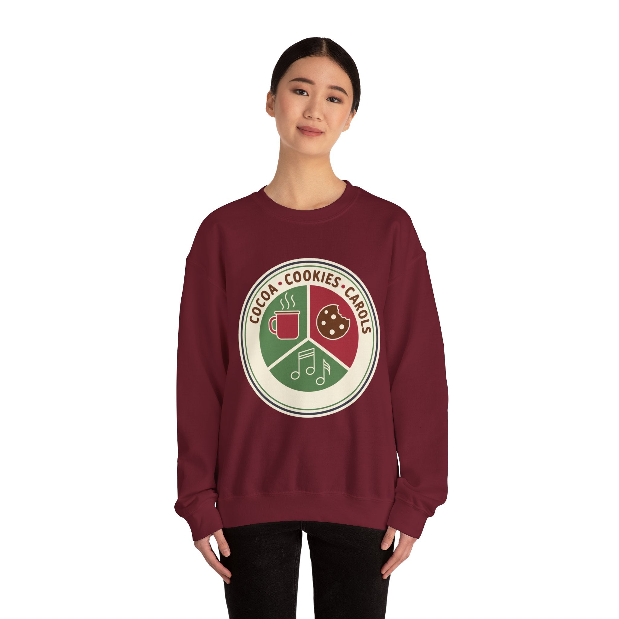 Cocoa Cookies Carols Christmas Sweatshirt | Womens Holiday Sweatshirt