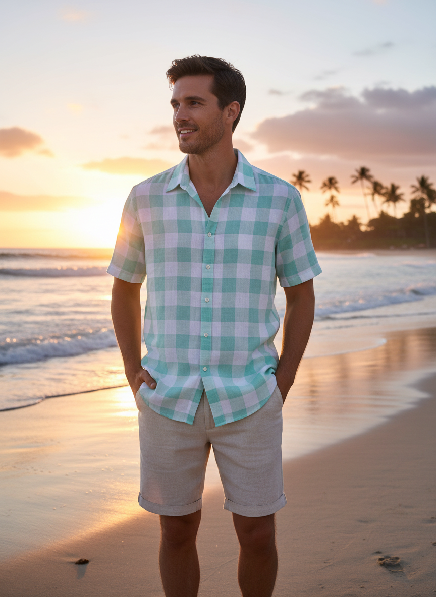 Gingham Aqua/White