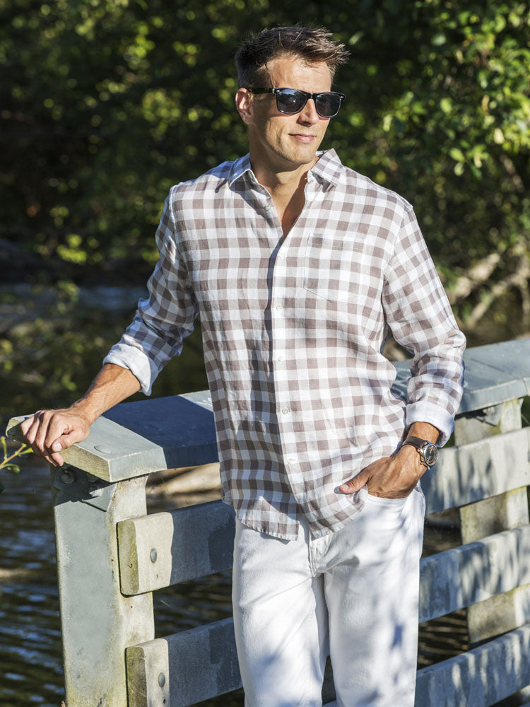 Gingham Khaki/White