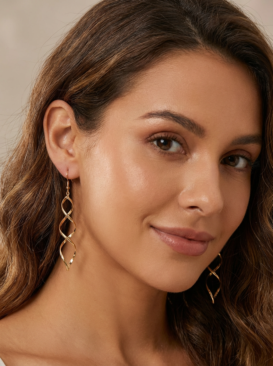 18K Goldtone Twisted Helix Drop Earrings – Long 3.3" Dangle, Lead-Free Brass, Genuine Gold Finish