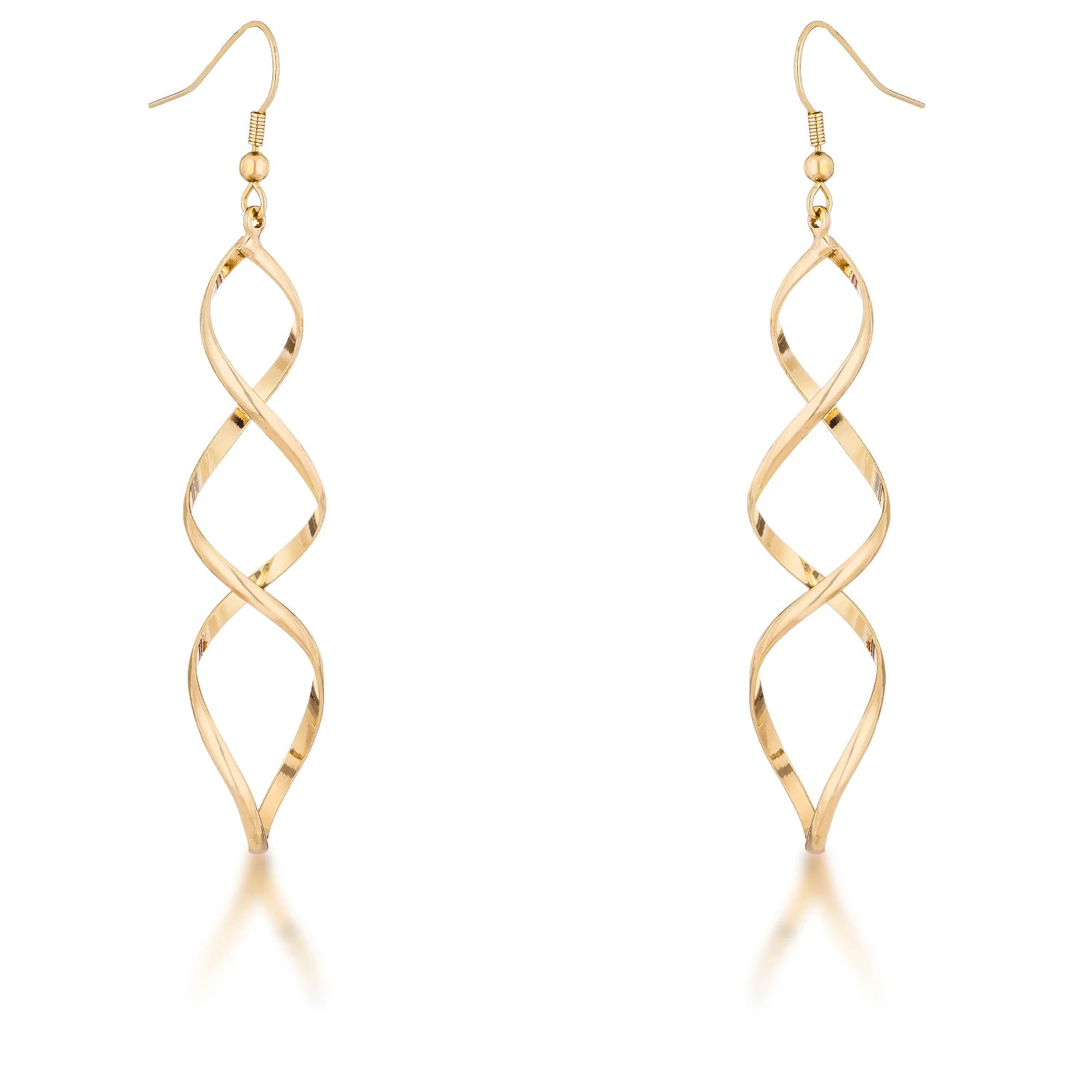 18K Goldtone Twisted Helix Drop Earrings – Long 3.3" Dangle, Lead-Free Brass, Genuine Gold Finish