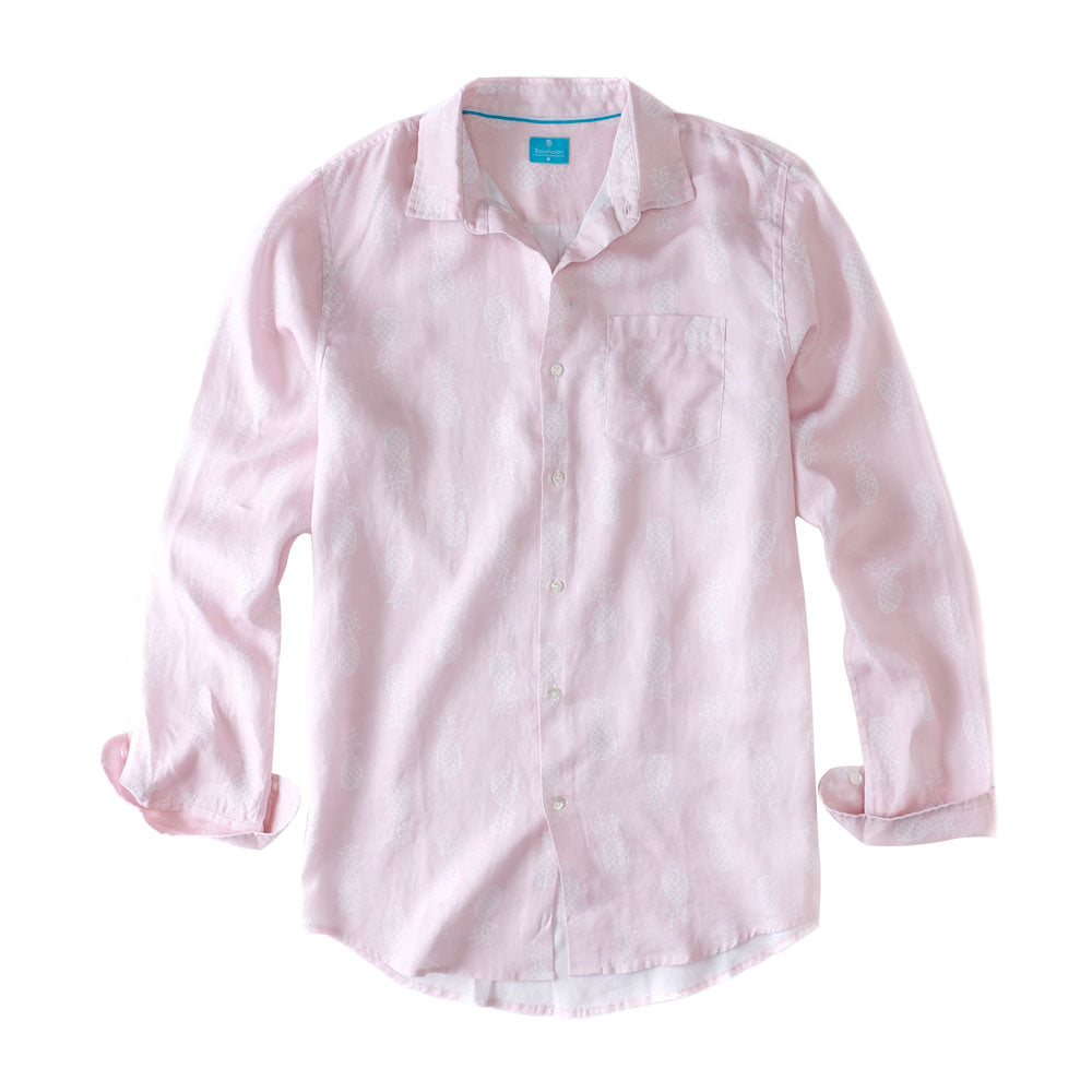 Mens Linen Shirt Pink Pineapple Print