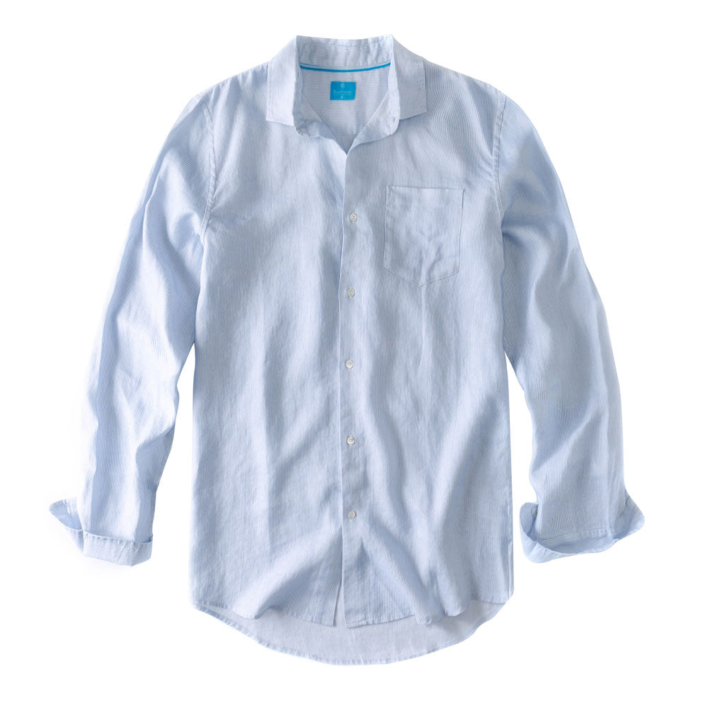 Mens Linen Shirt Stripes Blue White