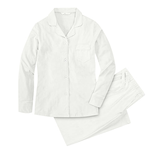 Soft Knit Cotton Womens Pajama Set with Long Sleeve Button Down PJ Shirt and Full Length Pajama Pants with Pockets