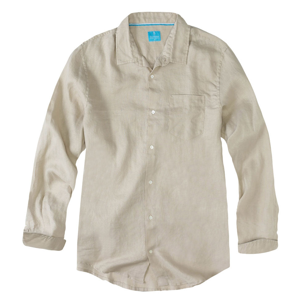 Mens Linen Shirt Beige Khaki