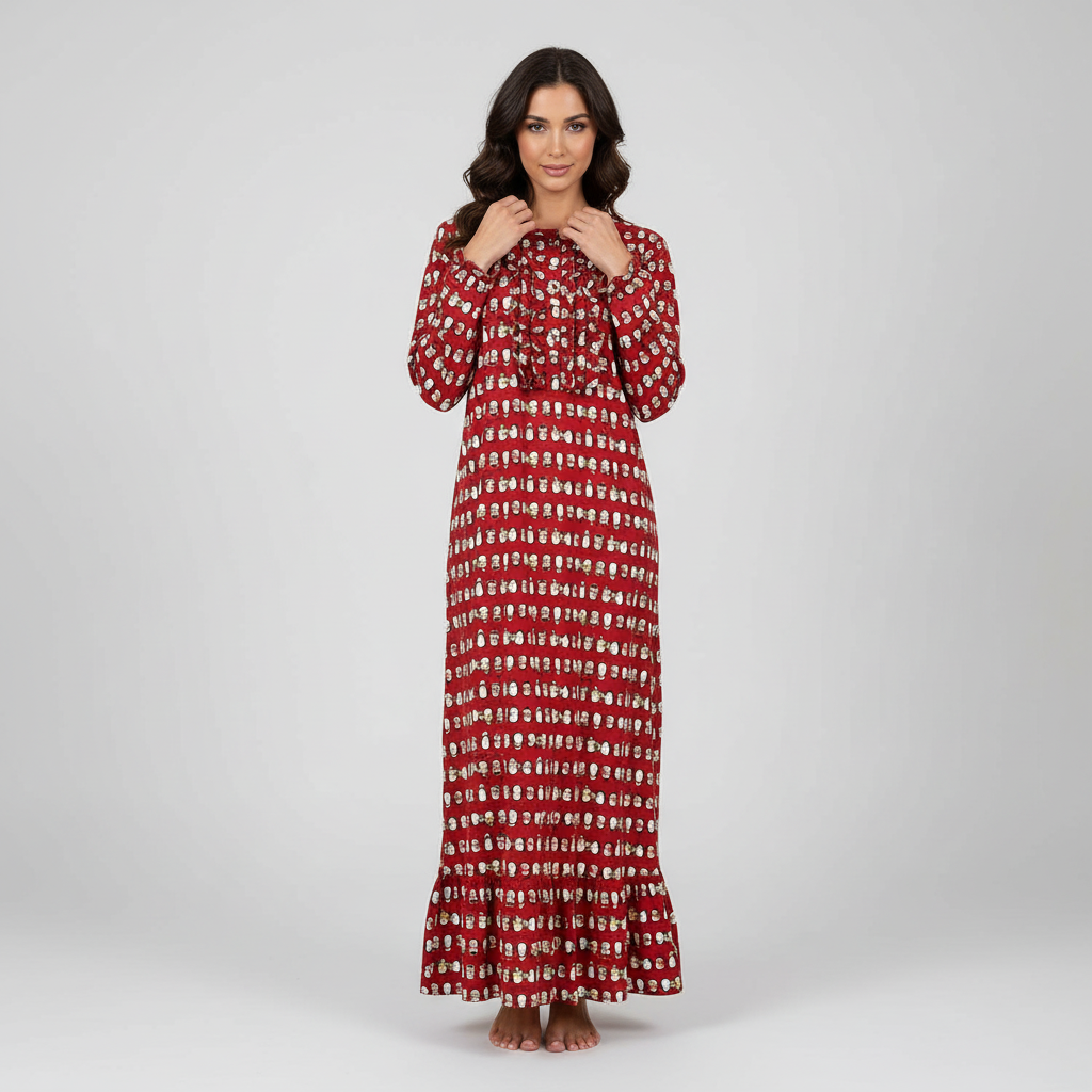 Women's Premium Flannel Long Gown - Swan Navy White