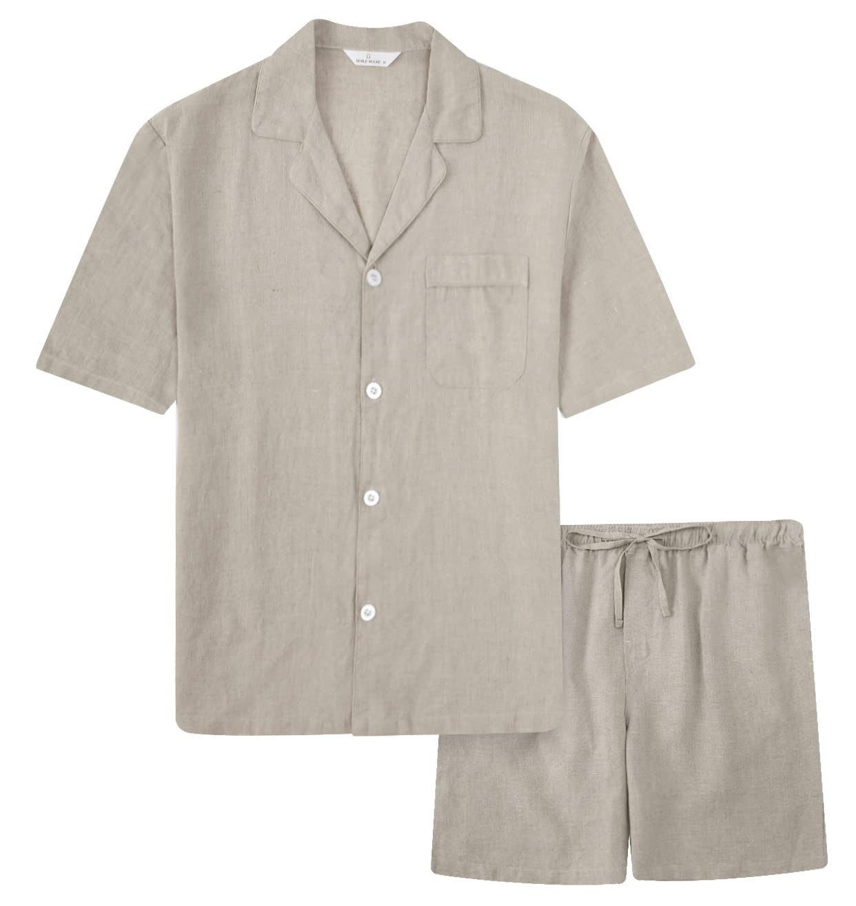 Noble Mount 100% Linen Men's Short Pajama Set for Summer