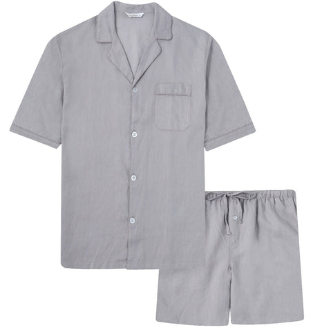 Noble Mount 100% Linen Men's Short Pajama Set for Summer