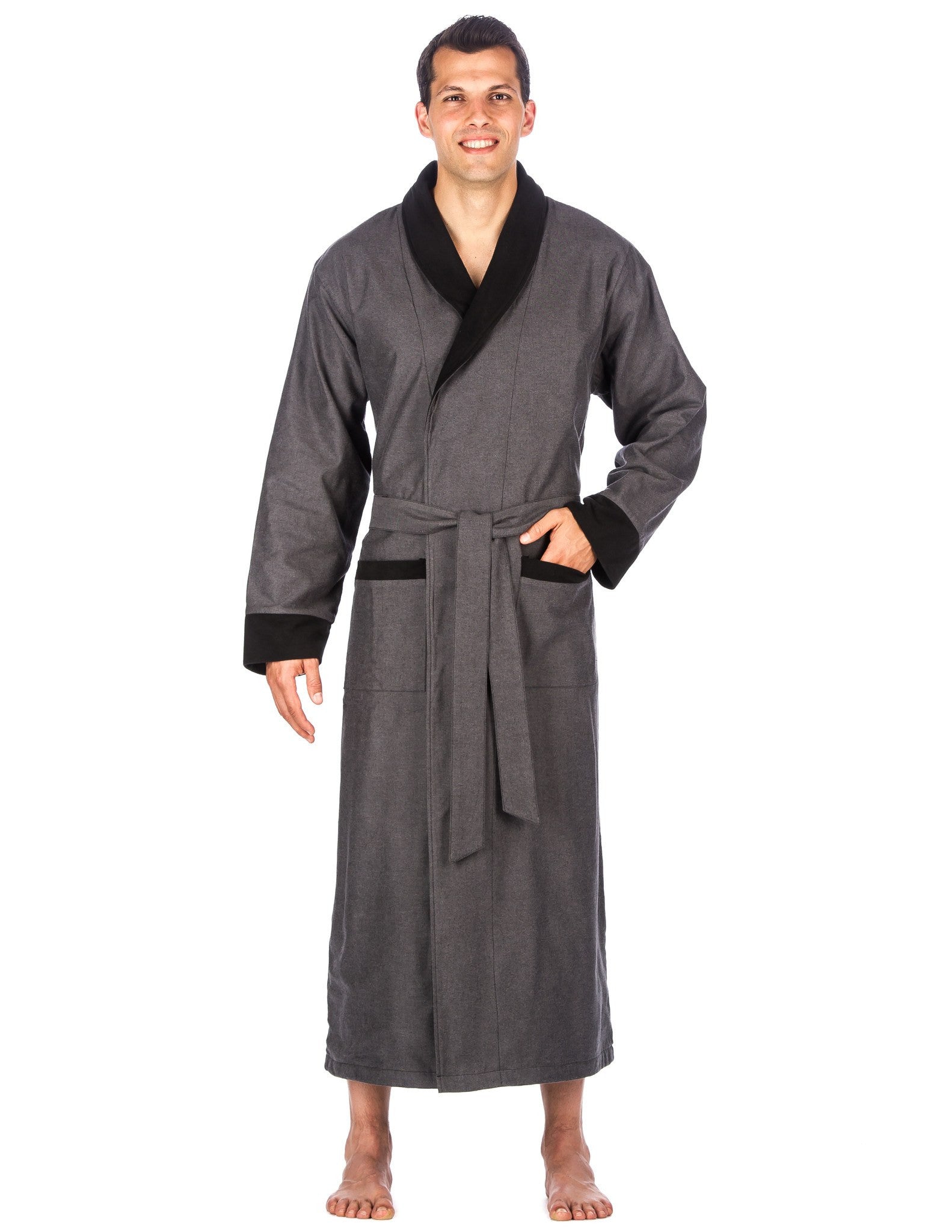 Men's Premium 100% Cotton Flannel Fleece Lined Robe