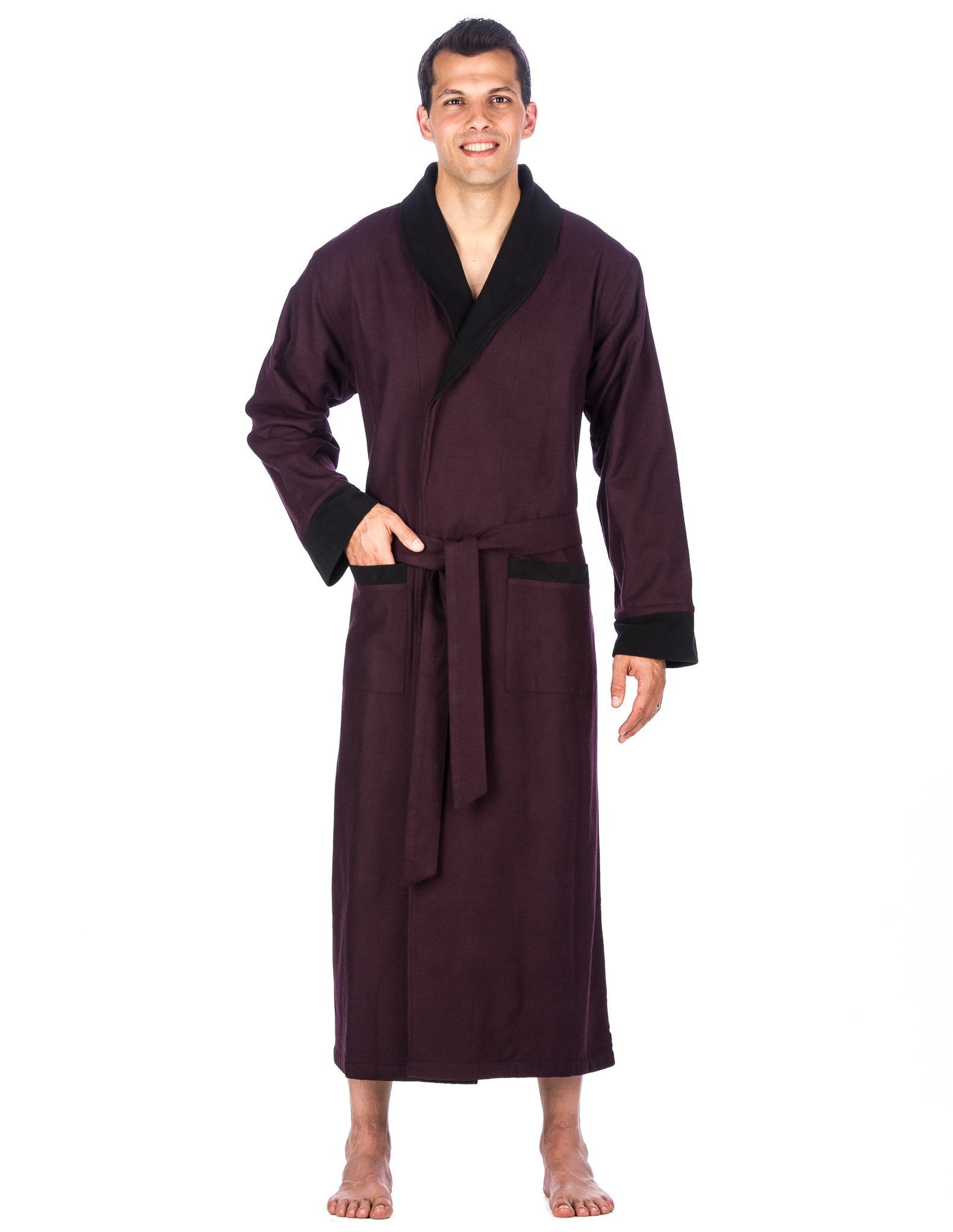 Men's Premium 100% Cotton Flannel Fleece Lined Robe