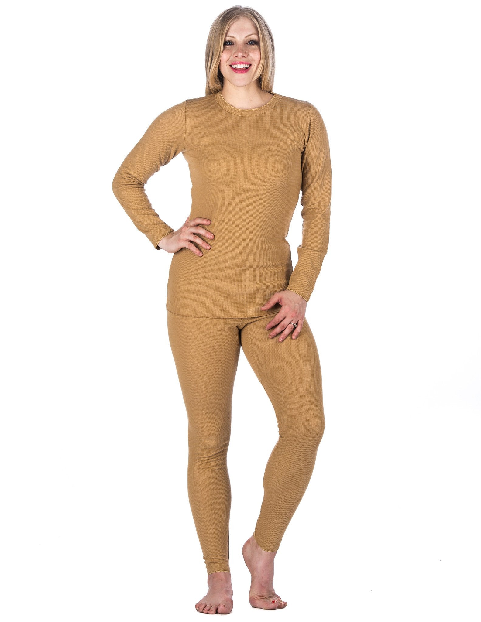 Women's Classic Waffle Knit Thermal Top and Bottom Set