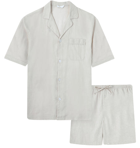 Noble Mount 100% Linen Men's Short Pajama Set for Summer