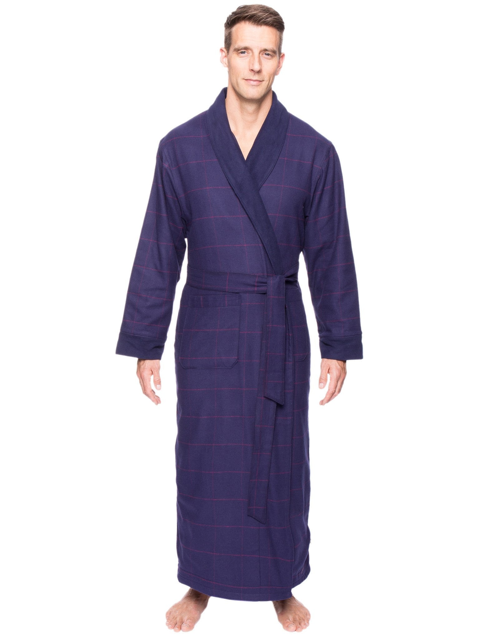 Men's Premium 100% Cotton Flannel Fleece Lined Robe