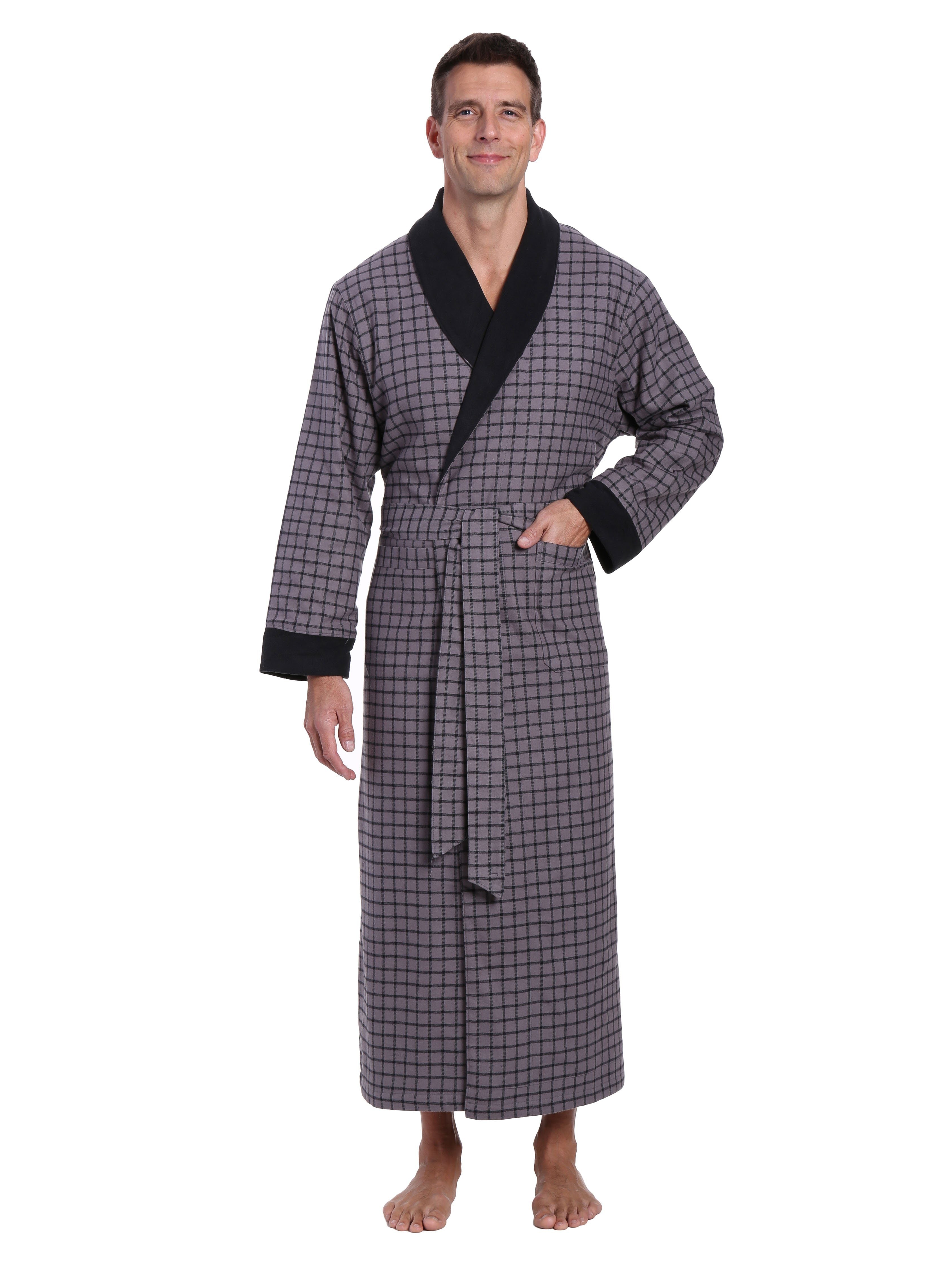 Men's Premium 100% Cotton Flannel Fleece Lined Robe