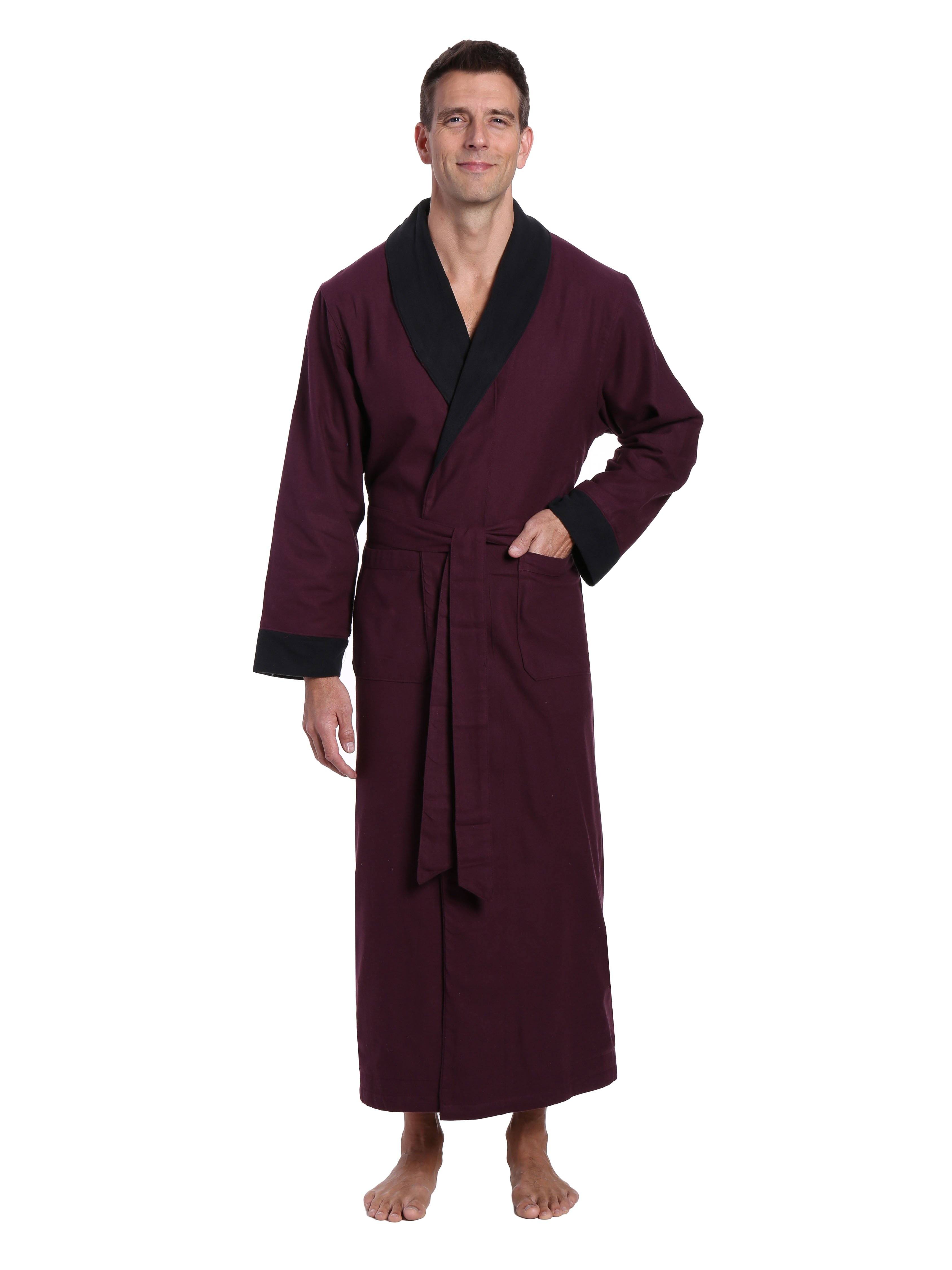 Men's Premium 100% Cotton Flannel Fleece Lined Robe